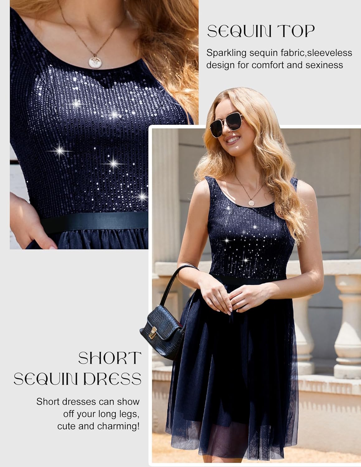 BeryLove Sequin Dress for Woman Vintage A Line Wedding Formal Swing Mesh Dress Sleeveless Cocktail Maxi Gowns