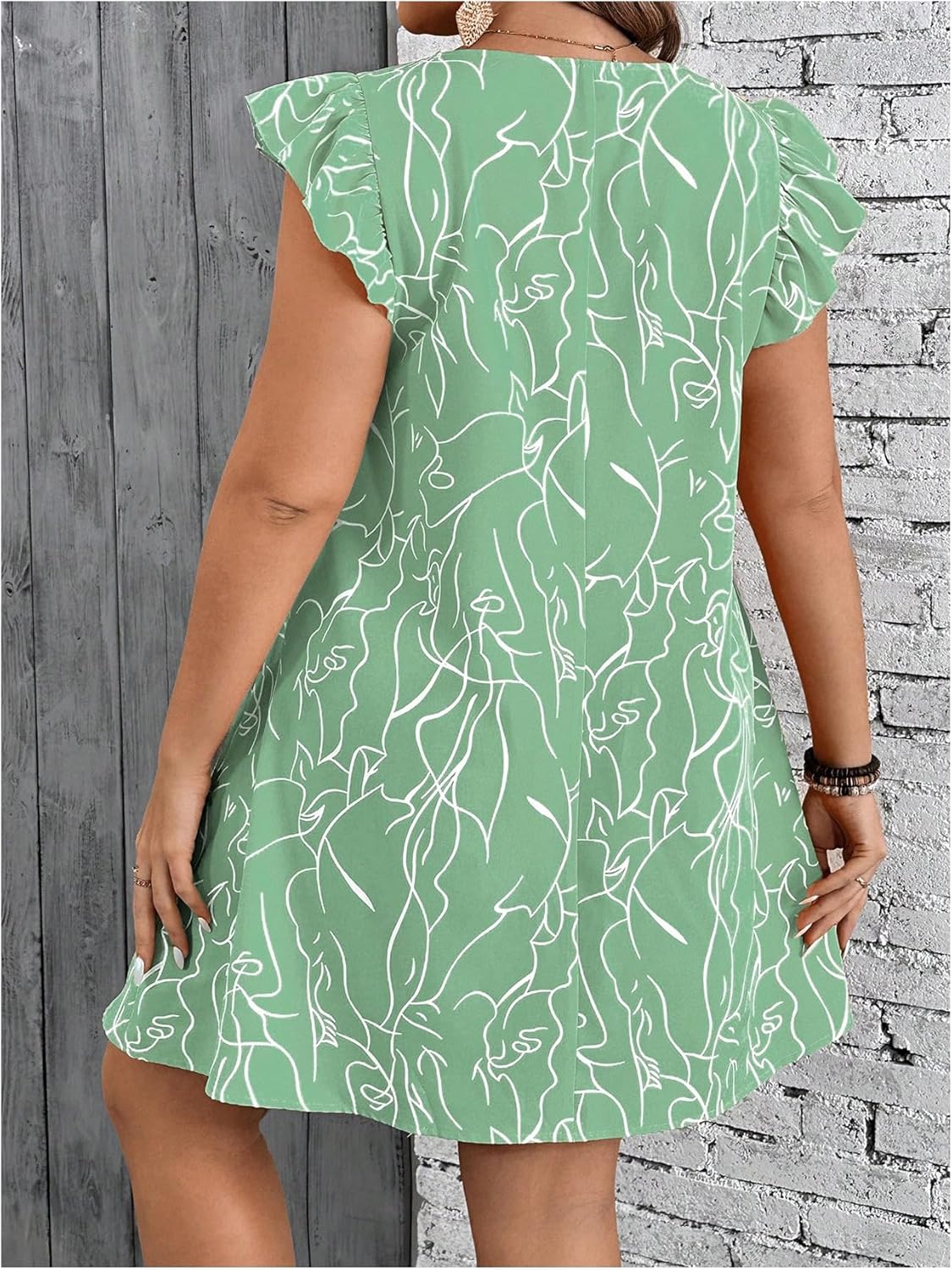 SOLY HUX Women's Plus Size Summer Dress Graphic Print Ruffle Cap Sleeve Loose Short Dresses