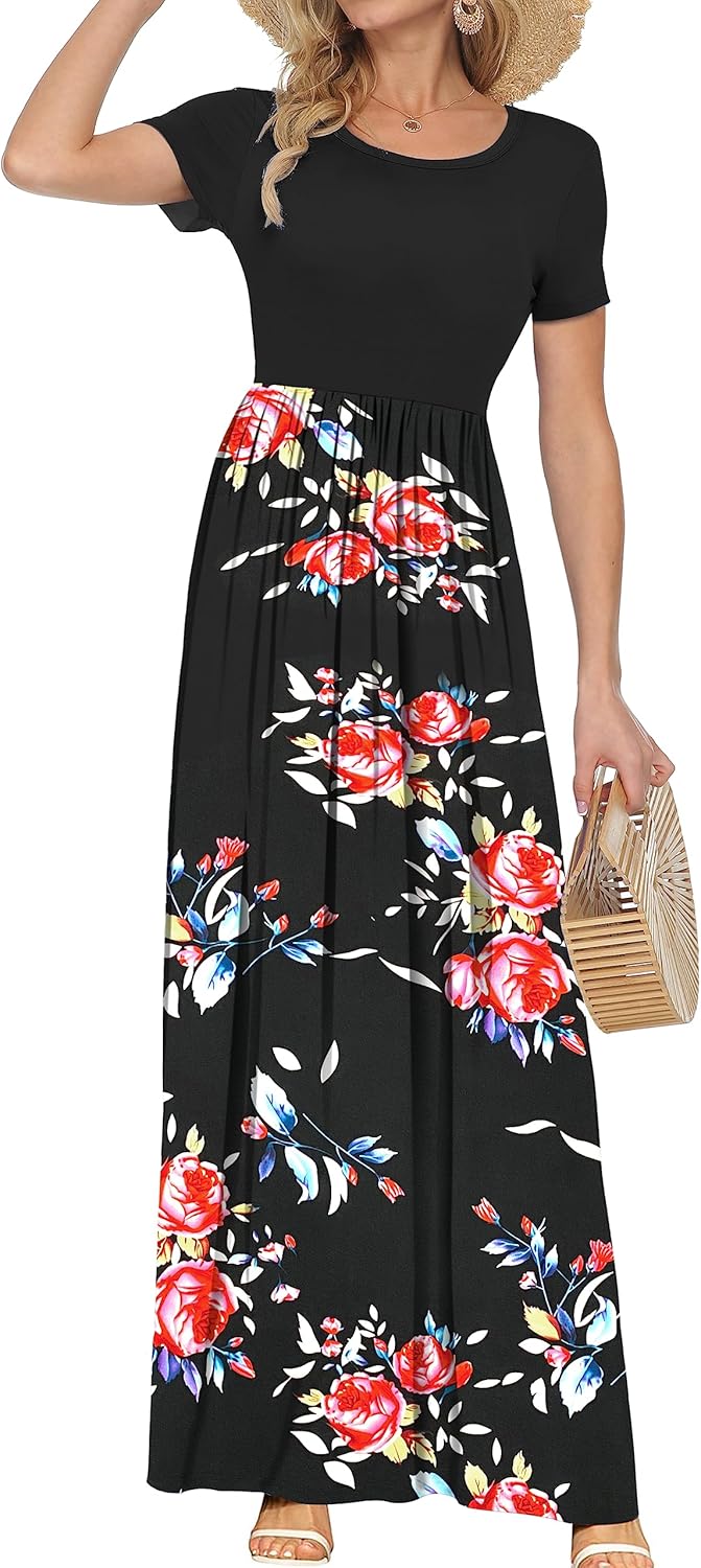AUSELILY Women's Short Sleeve Loose Plain Casual Long Maxi Dresses for Women 2025
