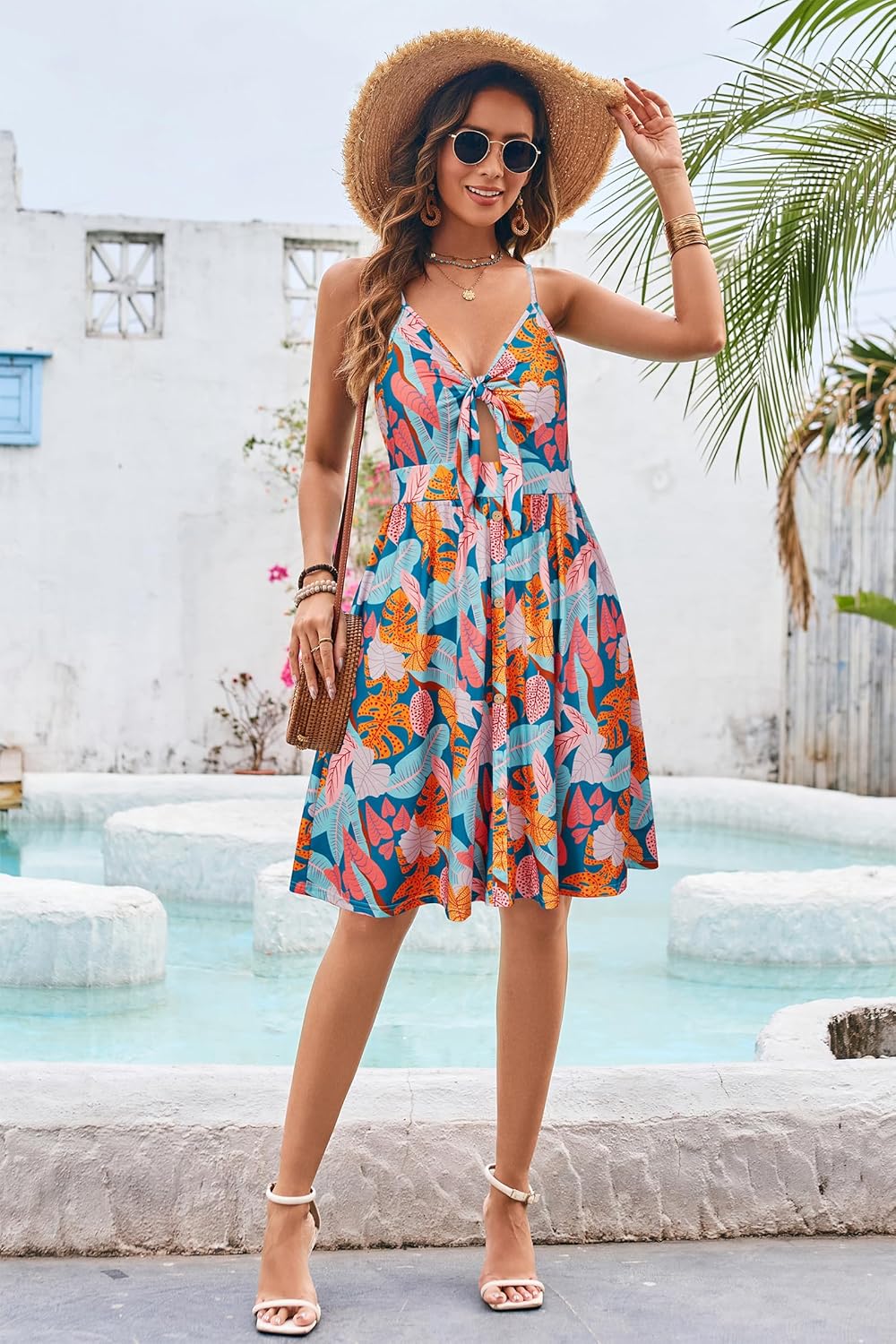 VOTEPRETTY Women's Summer Dresses Spring Sundresses Beach Clothes Outfit Vacation 2024 V Neck Casual Tropical Resort Hawaiian