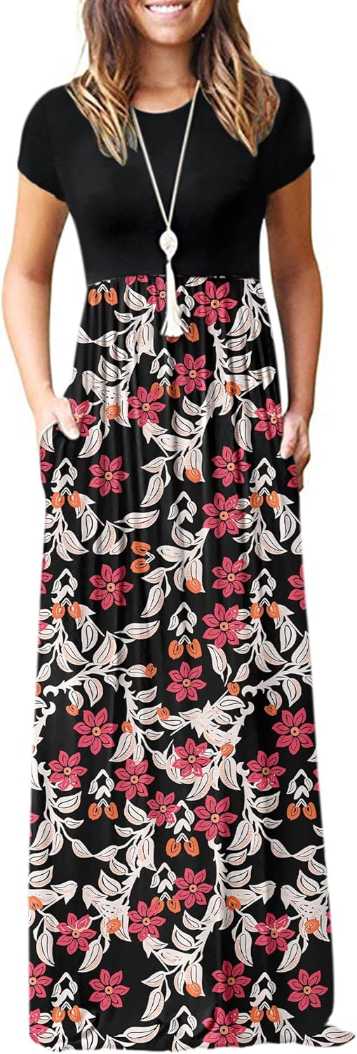 AUSELILY Women's Short Sleeve Loose Plain Casual Long Maxi Dresses for Women 2025