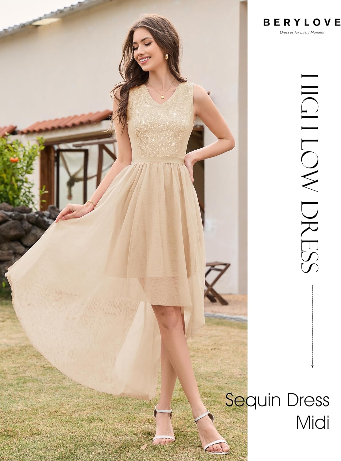 BeryLove Cocktail Prom Dresses 2025 Formal Wedding Guest Dresses Sleeveless Lace High Low Homecoming Dress