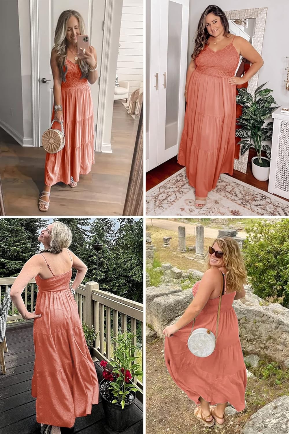 Dokuritu Women's Beach Crochet Lace Maxi Dress Solid Color Summer Vacation Spaghetti Strap Long Dress 2024