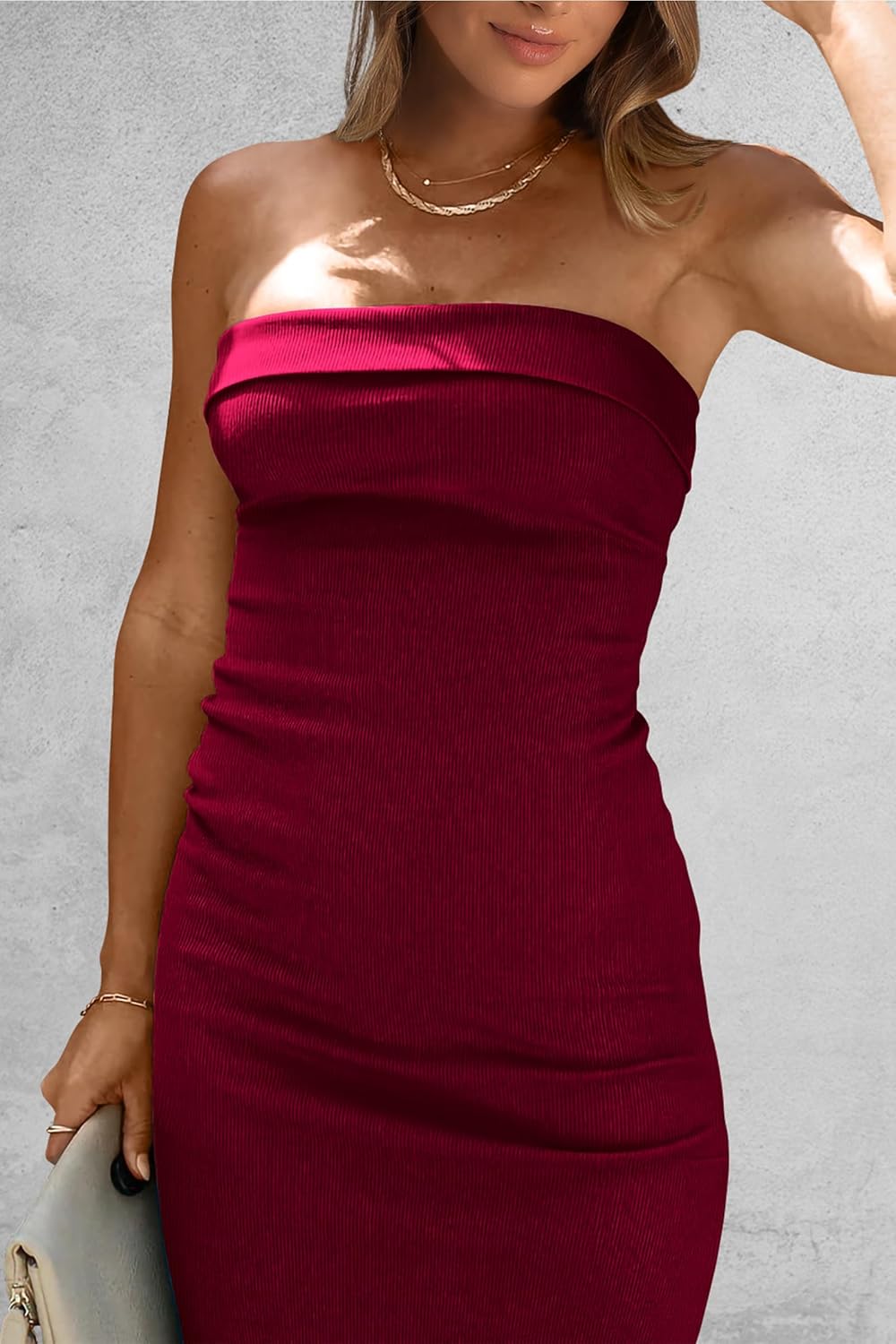 PRETTYGARDEN Women's Summer Bodycon Maxi Tube Dress Ribbed Strapless Side Slit Long Going Out Casual Elegant Party Dresses