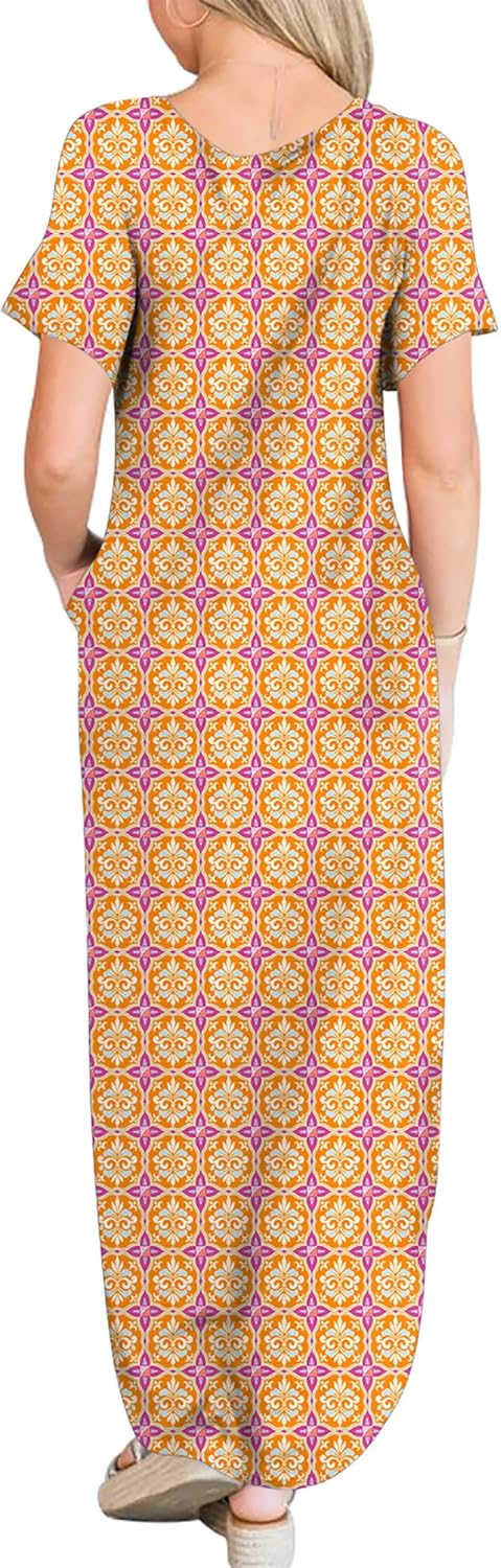ANRABESS Women's Summer Casual Loose Short Sleeve Long T Shirt Dress Split Maxi Beach Sundress Travel Vacation Outfits