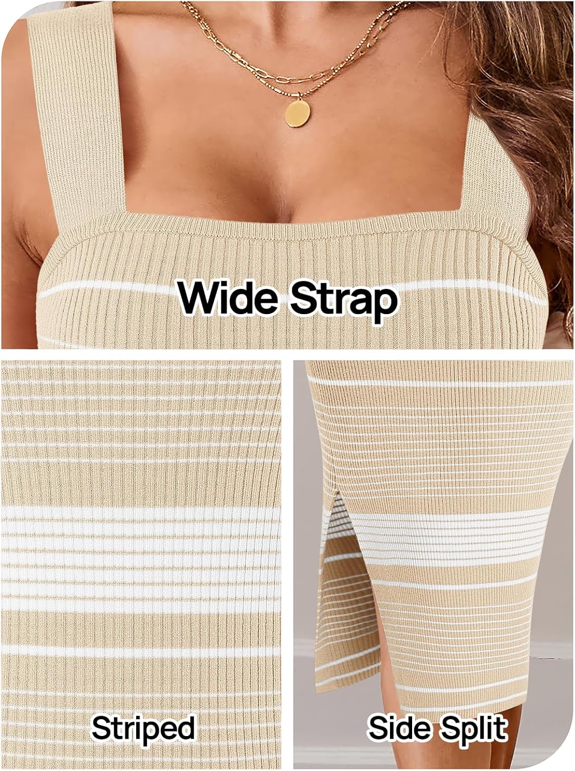 MEROKEETY Women's 2025 Summer Spring Bodycon Midi Dress Vacation Sleeveless Ribbed Knit Striped Party Sweater Dresses