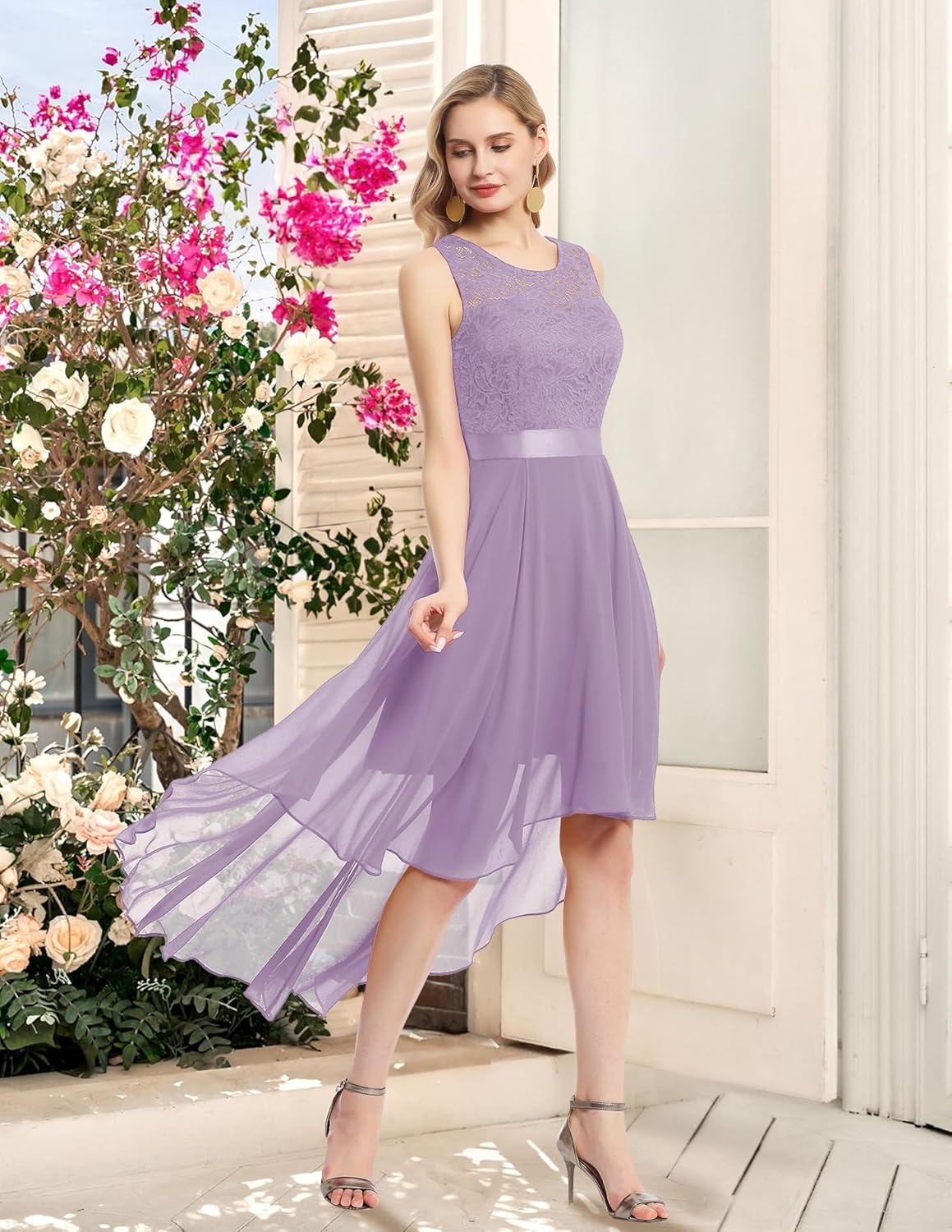 BeryLove Cocktail Prom Dresses 2025 Formal Wedding Guest Dresses Sleeveless Lace High Low Homecoming Dress