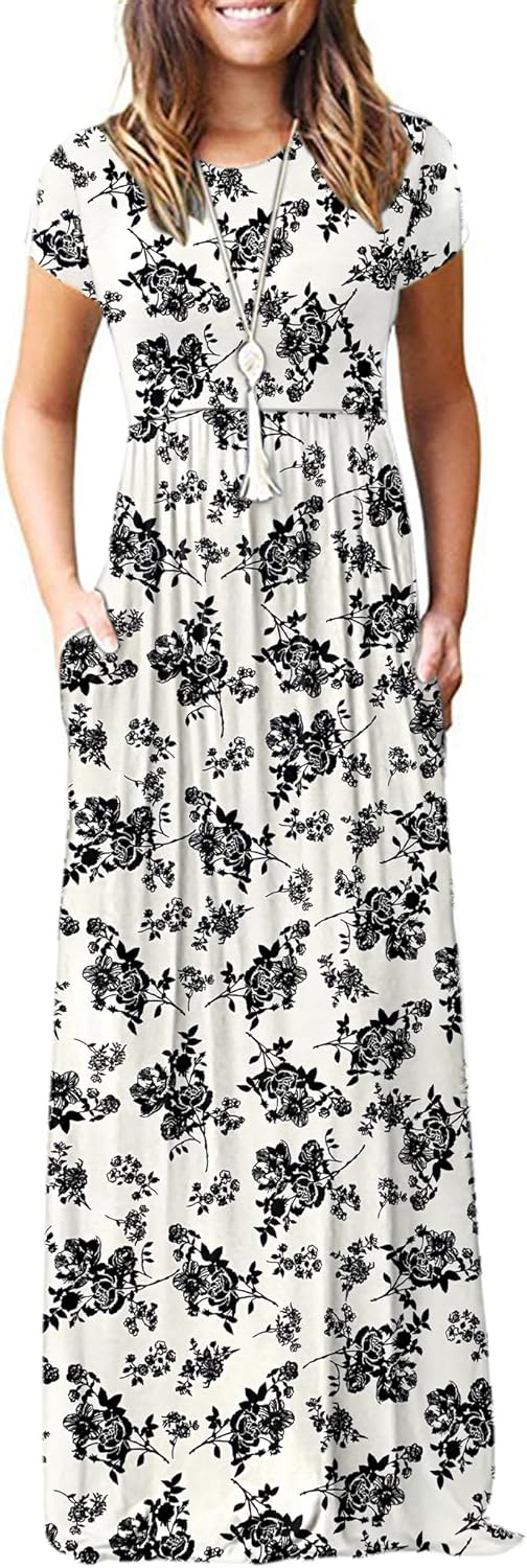 AUSELILY Women's Short Sleeve Loose Plain Casual Long Maxi Dresses for Women 2025