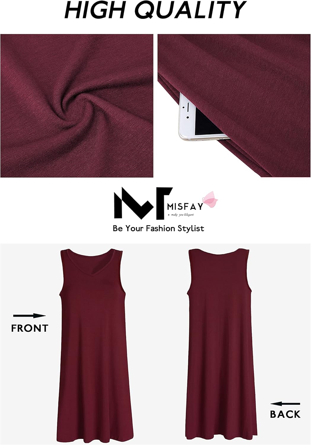 MISFAY Women's Summer Casual T Shirt Dresses Beach Cover up Tank Dress