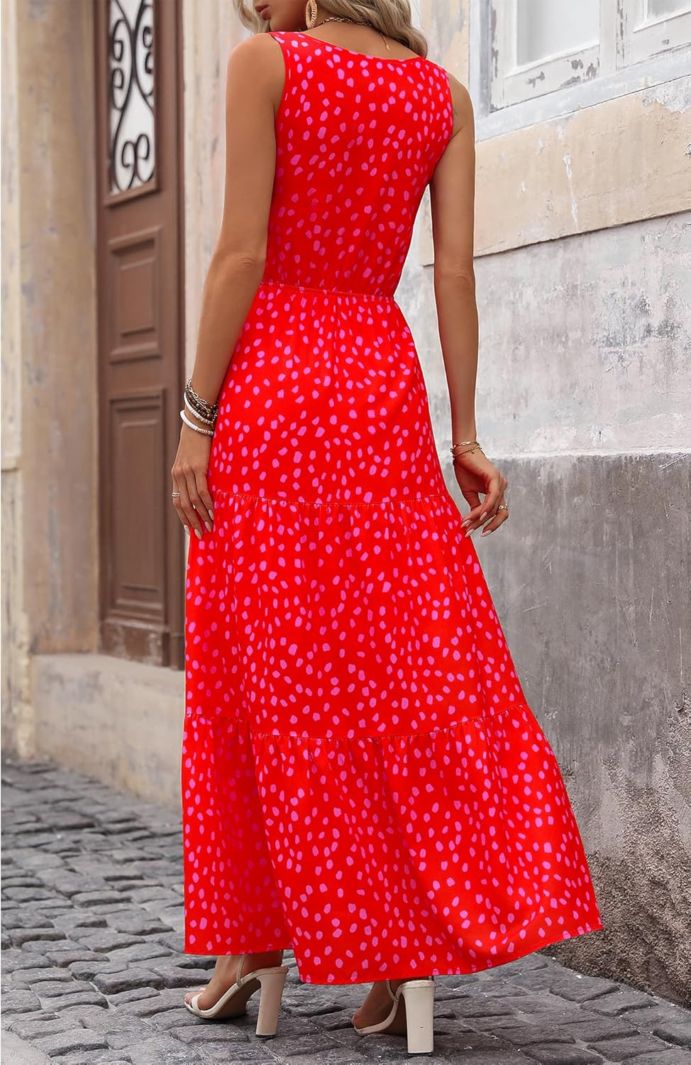 BTFBM Women Summer Dresses Casual Sleeveless Maxi Dresses Cute Floral Long Dress Wedding Guest Dress