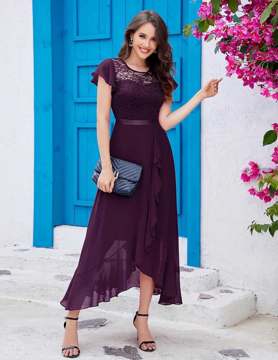 BeryLove Formal Dresses for Women 2025 Wedding Guest with Slit Cocktail Elegant Lace Long Prom Dress