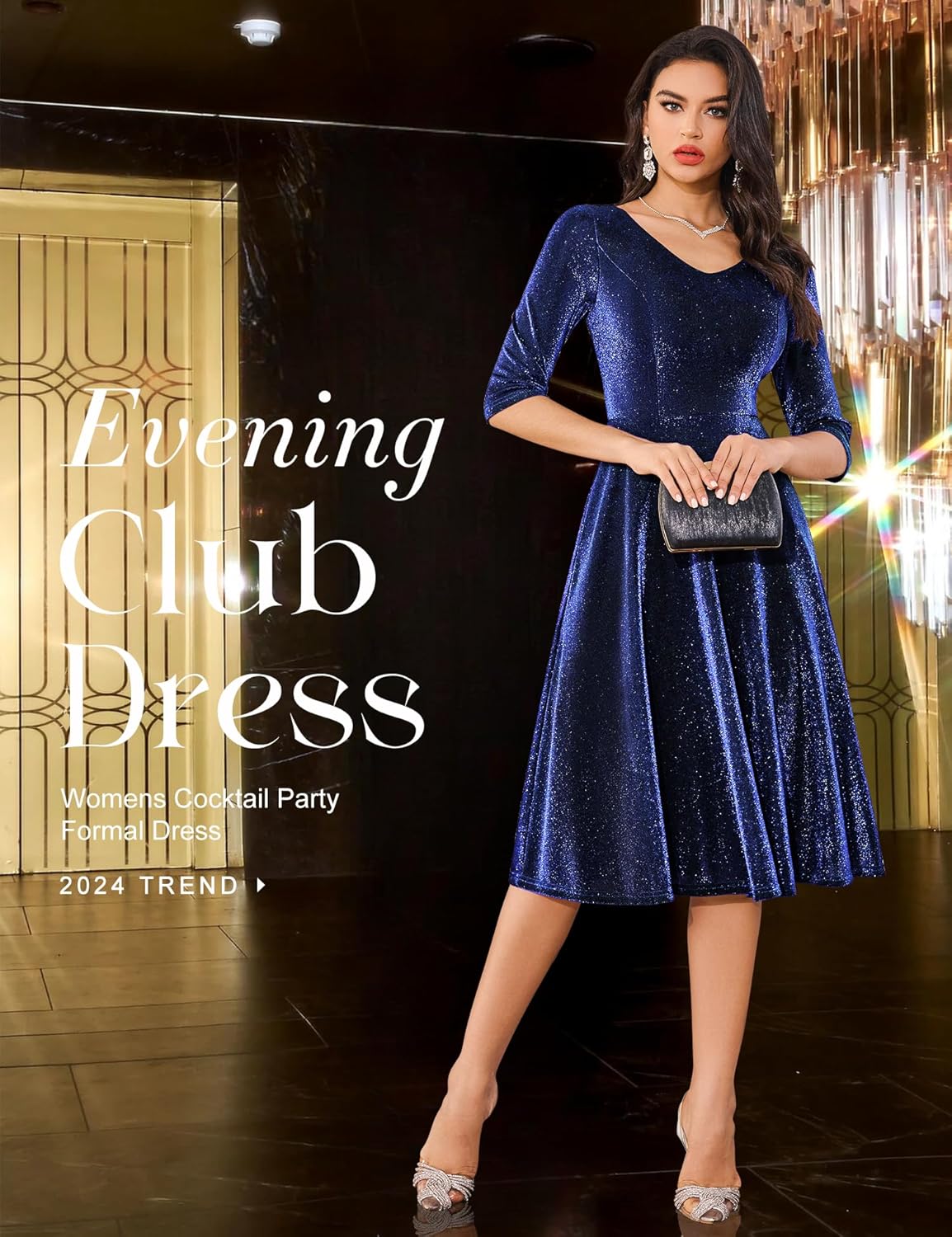 Dressystar Womens Long-Sleeve Wedding Guest Dress A-Line Lace Formal Party Cocktail Midi Dress Prom Gown