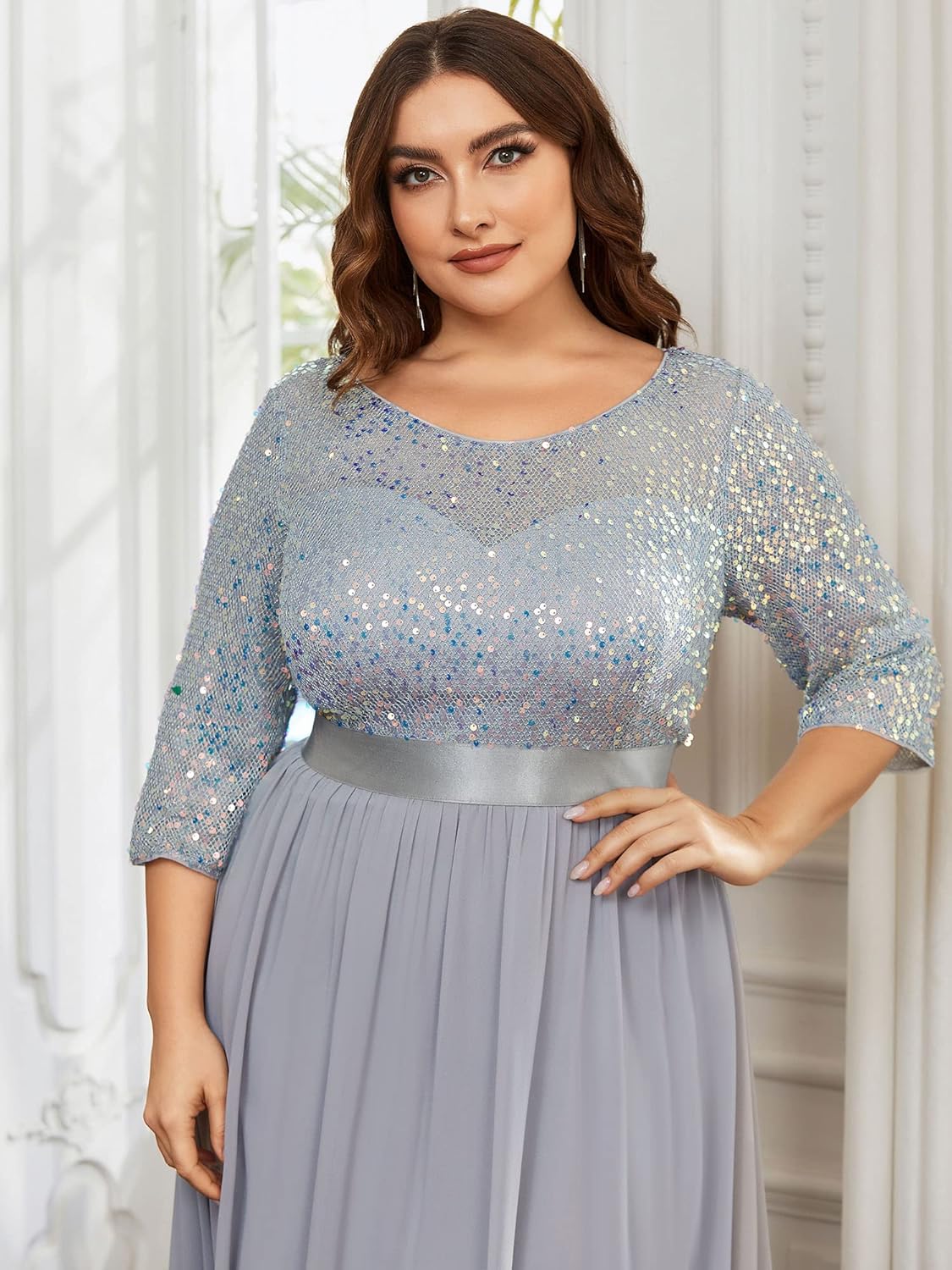 Ever-Pretty Women's Round Neck Maxi Dresses Sequin Plus Size Formal Dresses for Women 0683-PZ