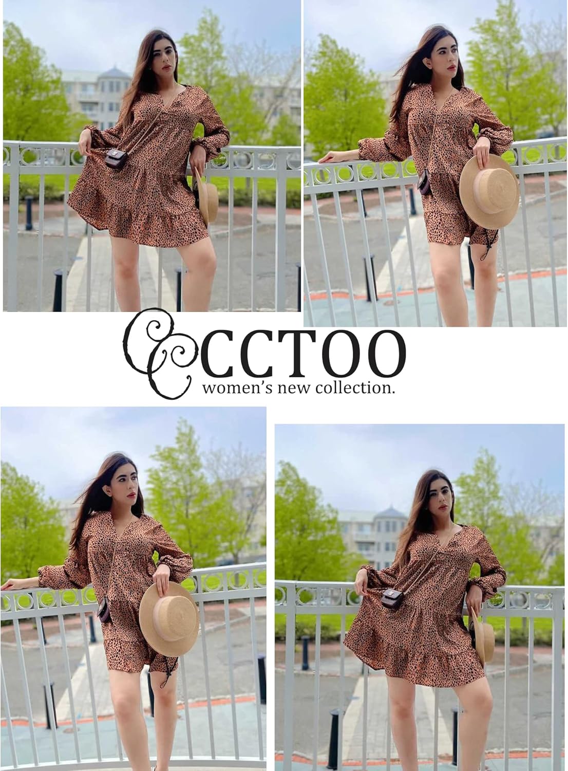 CCTOO Women's Summer Dresses Casual V Neck Button Down 3/4 Sleeve Floral Print Loose Flowy Shirt Dress