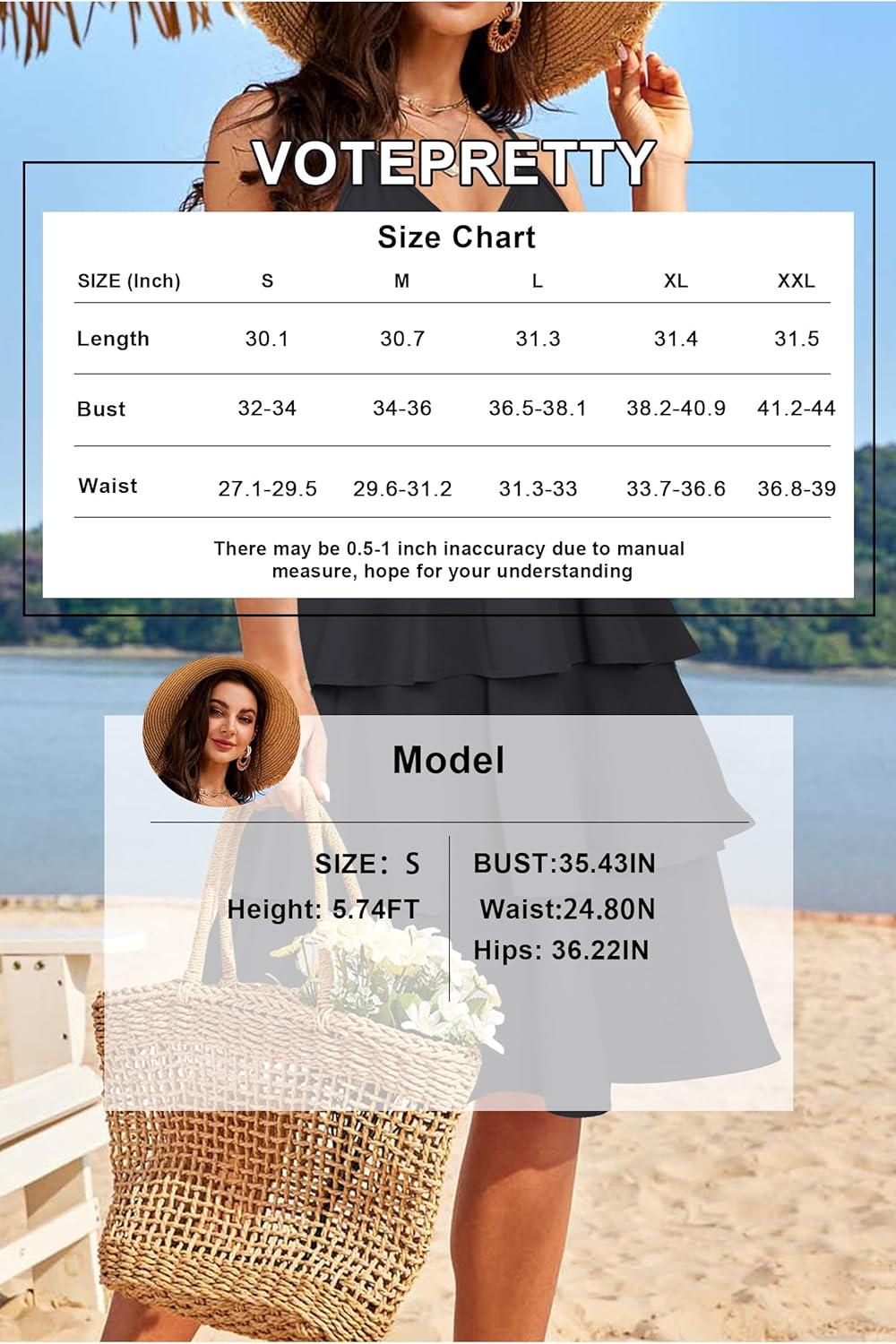 VOTEPRETTY Women's Summer Dresses Spring Sundresses Beach Clothes Outfit Vacation 2024 V Neck Casual Tropical Resort Hawaiian