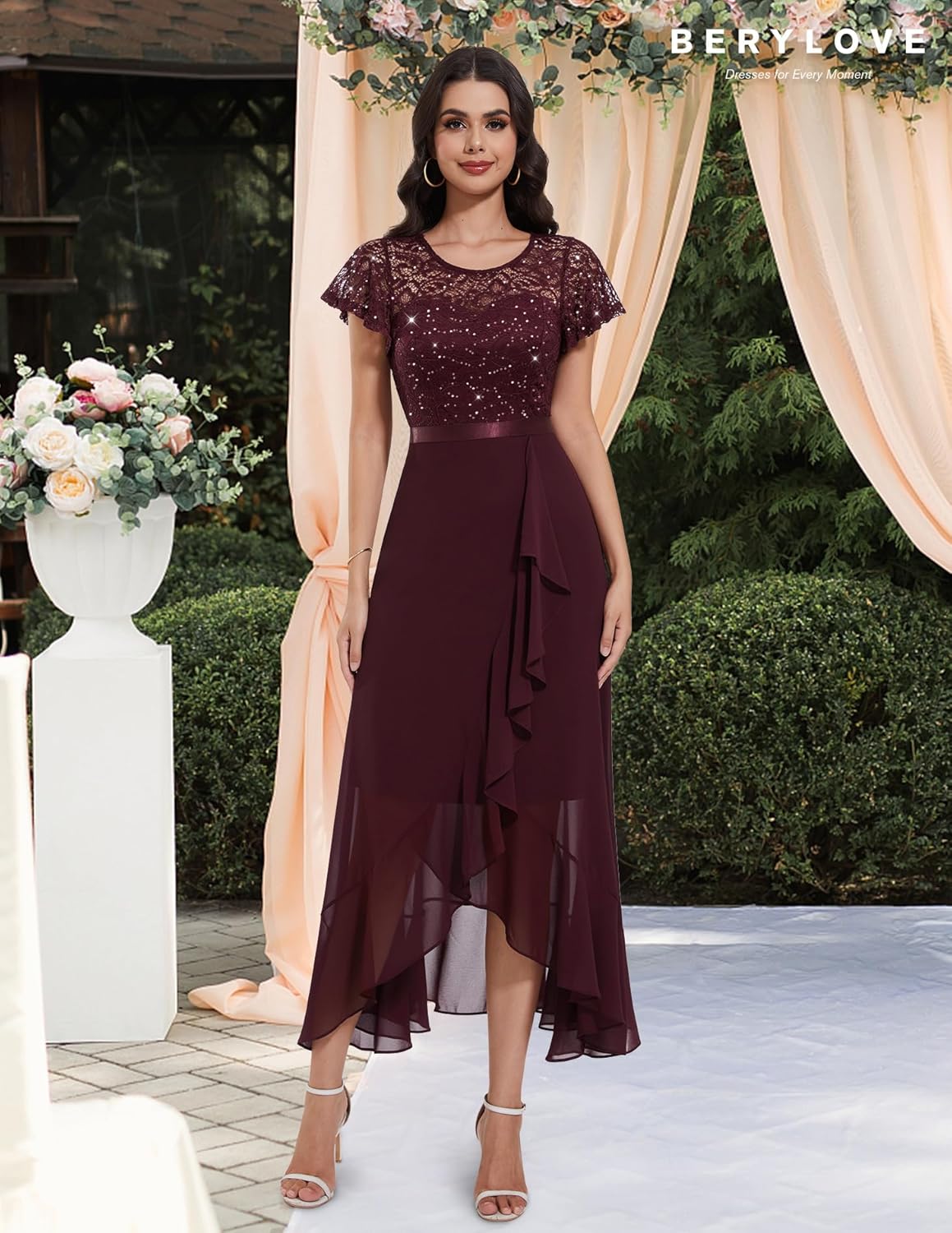 BeryLove Formal Dresses for Women 2025 Wedding Guest with Slit Cocktail Elegant Lace Long Prom Dress