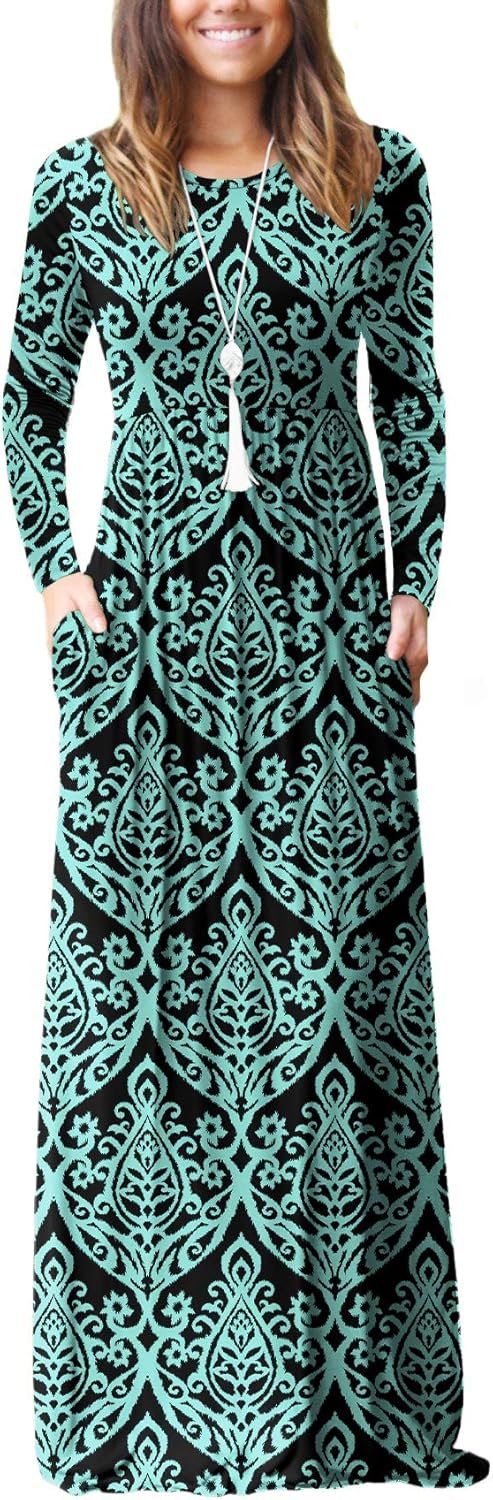 VIISHOW Women's Long Sleeve Loose Plain Maxi Dresses Casual Long Dresses with Pockets