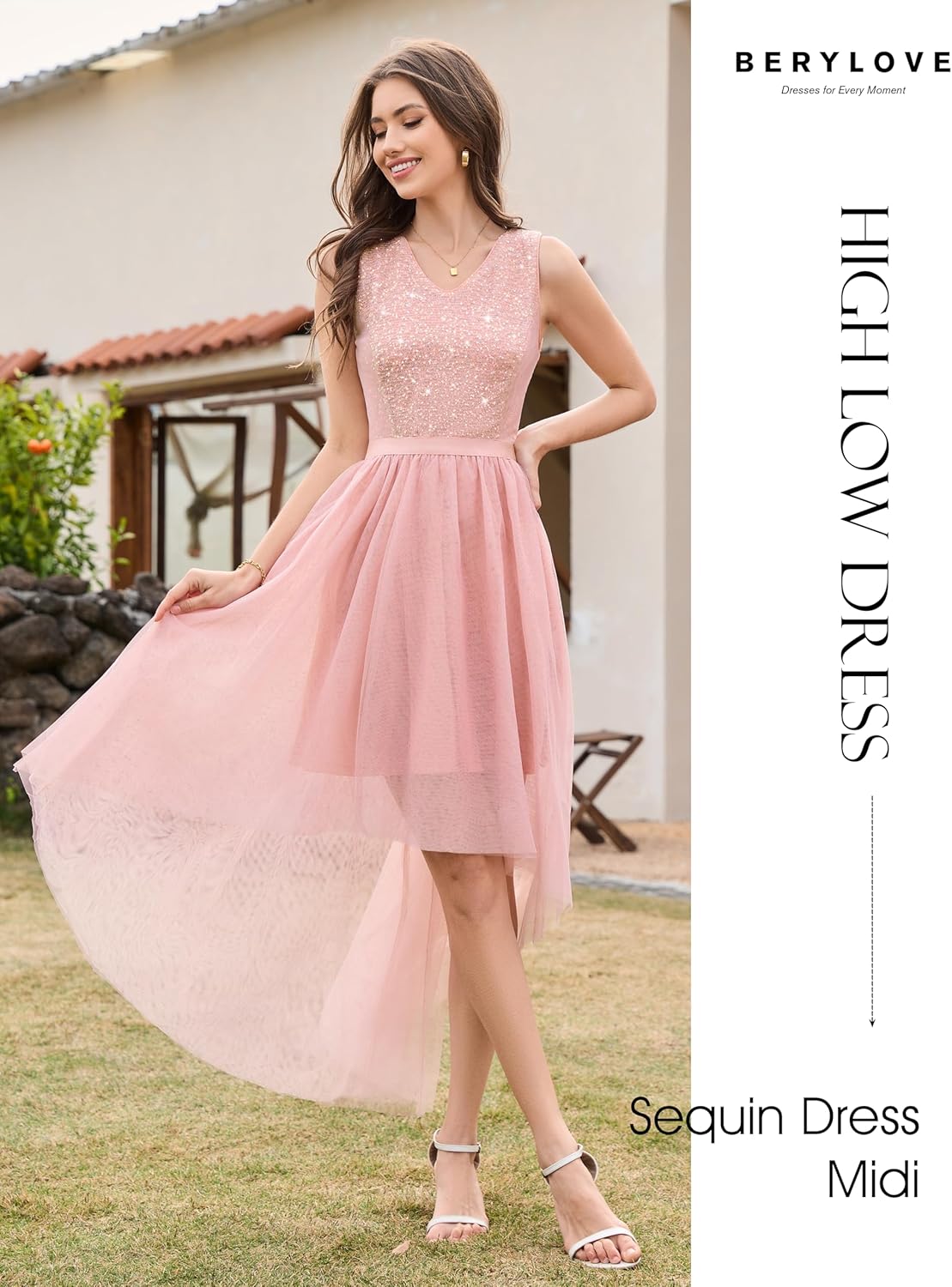 BeryLove Cocktail Prom Dresses 2025 Formal Wedding Guest Dresses Sleeveless Lace High Low Homecoming Dress