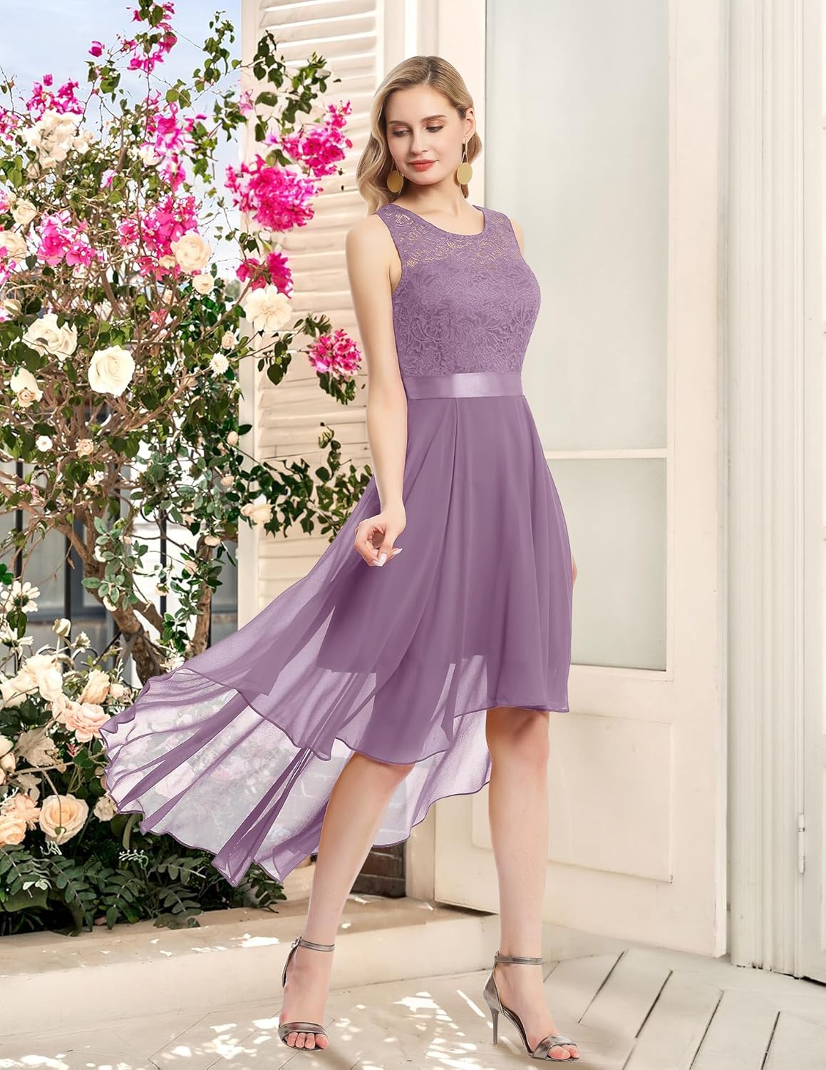 BeryLove Cocktail Prom Dresses 2025 Formal Wedding Guest Dresses Sleeveless Lace High Low Homecoming Dress