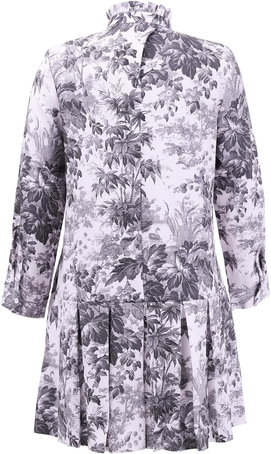 Women Floral Mini Dress Long Sleeve Stand Collar Button Up Elegant Work Swing Short Pleated Dress