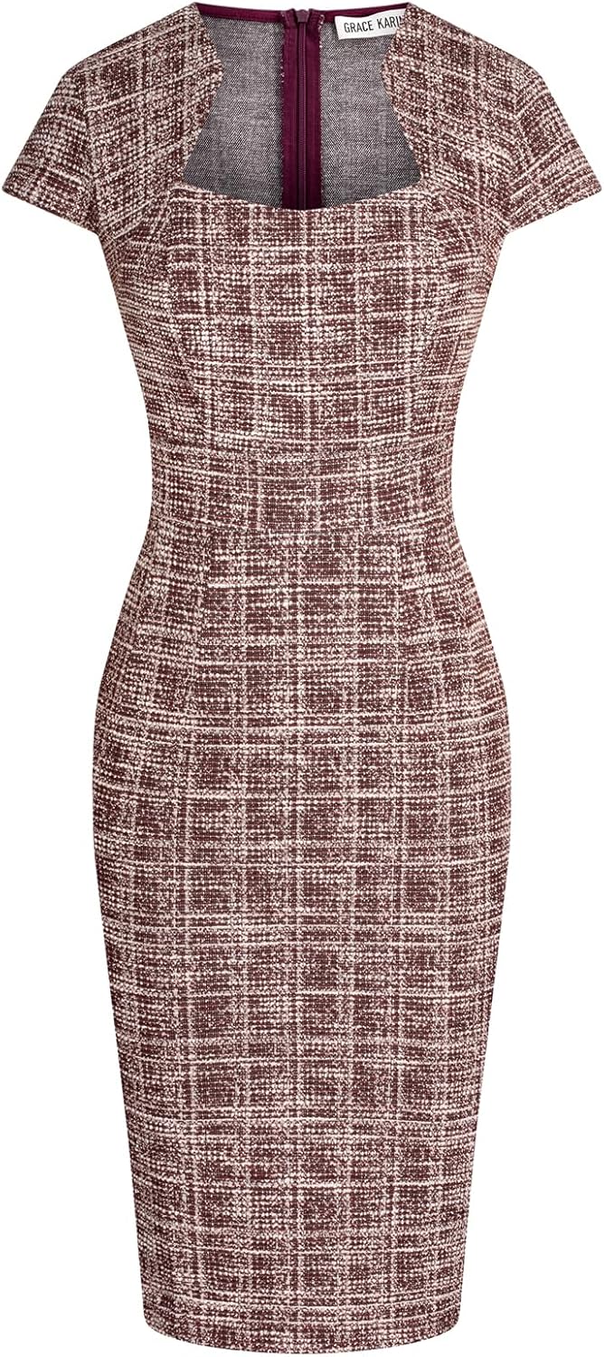 GRACE KARIN Women's Gorgeous Pencil Dress Cap Sleeve Tweed Pencil Dress for Work