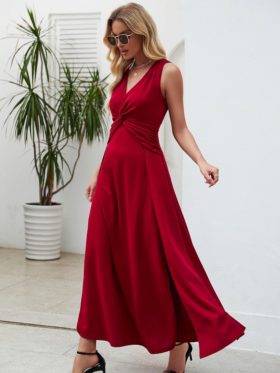 Wedding Guest Dresses for Women 2025 V Neck Formal Dresses for Women Sleeveless Evening