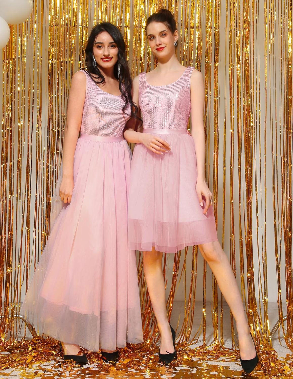 BeryLove Sequin Dress for Woman Vintage A Line Wedding Formal Swing Mesh Dress Sleeveless Cocktail Maxi Gowns