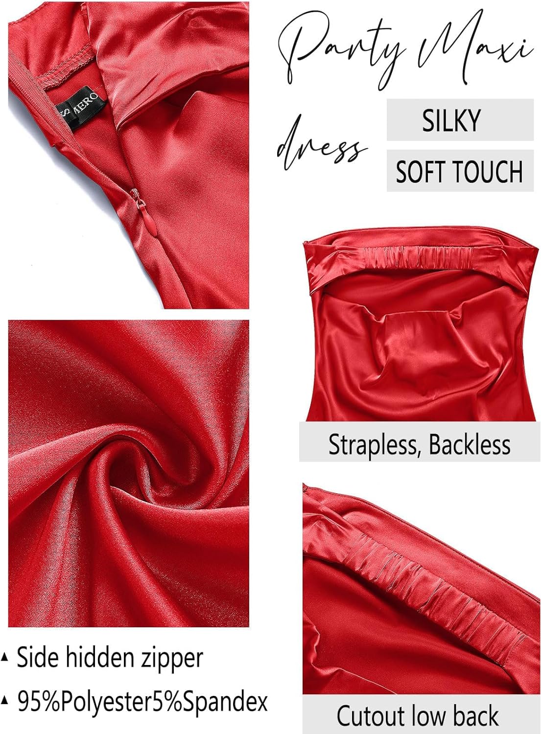 MEROKEETY Women 2025 Summer Strapless Satin Tube Bodycon Backless Wedding Guest Maxi Dress