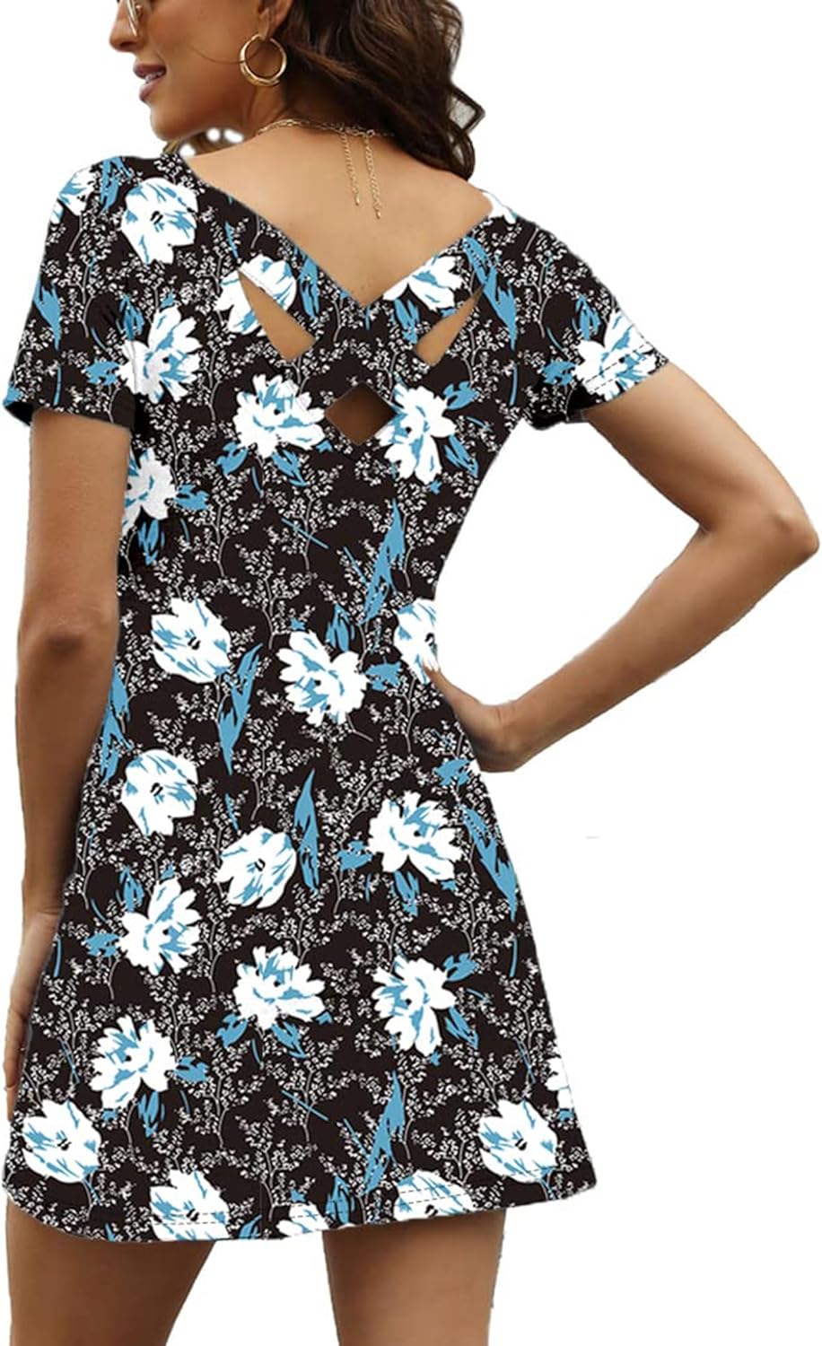 Feager Women's Casual Striped Criss Cross Short Sleeve T Shirt Dress