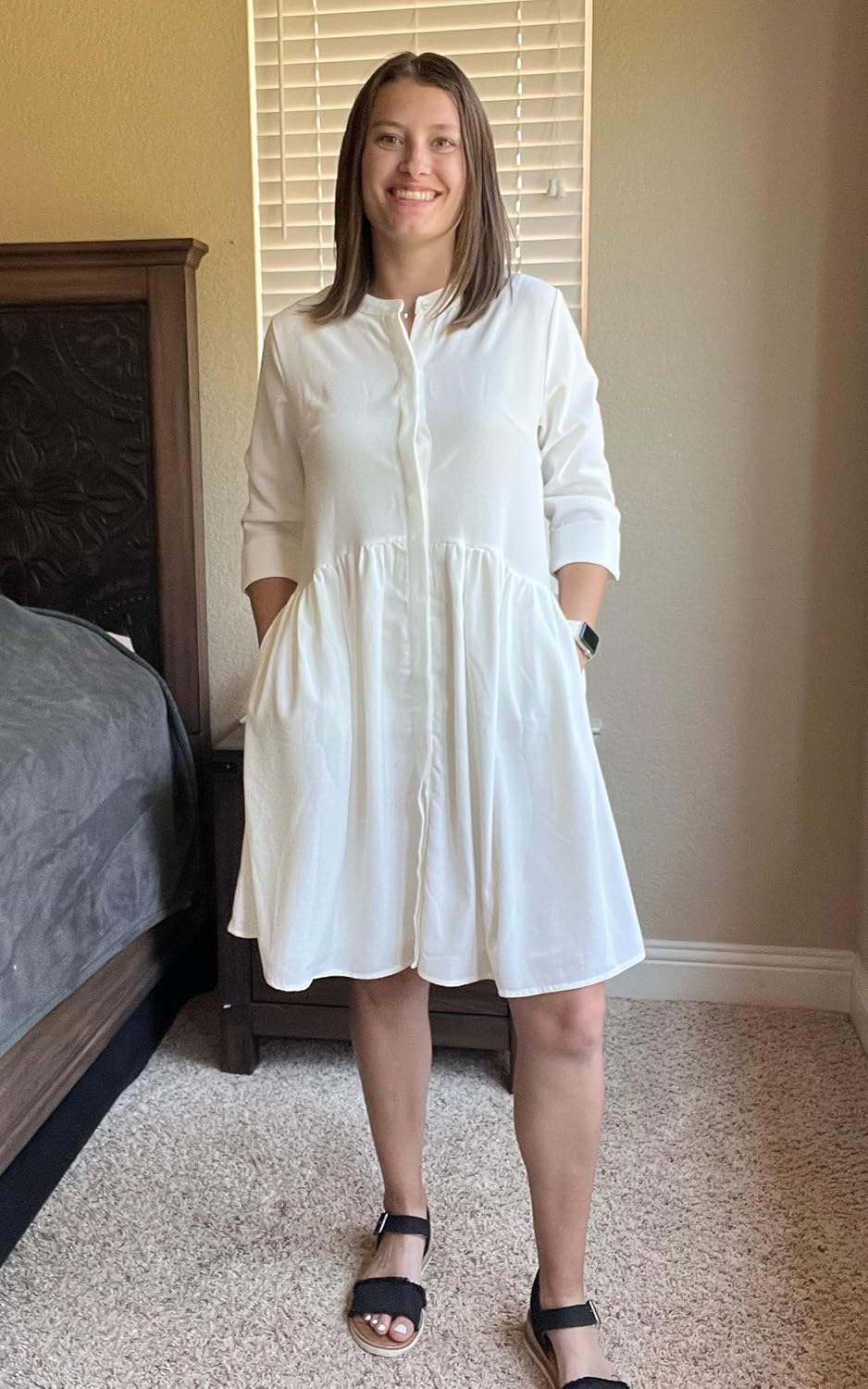 CCTOO Women's Summer Dresses Casual V Neck Button Down 3/4 Sleeve Floral Print Loose Flowy Shirt Dress