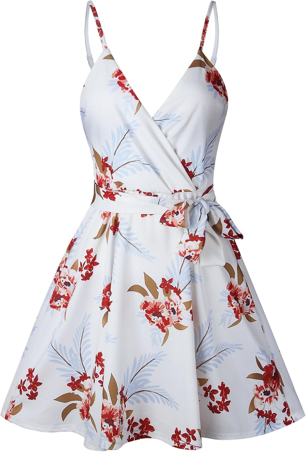 ECOWISH Summer Dresses for Women 2025 V-Neck Spaghetti Strap Bowknot Backless Sleeveless Lace Mini Swing Skater Dress