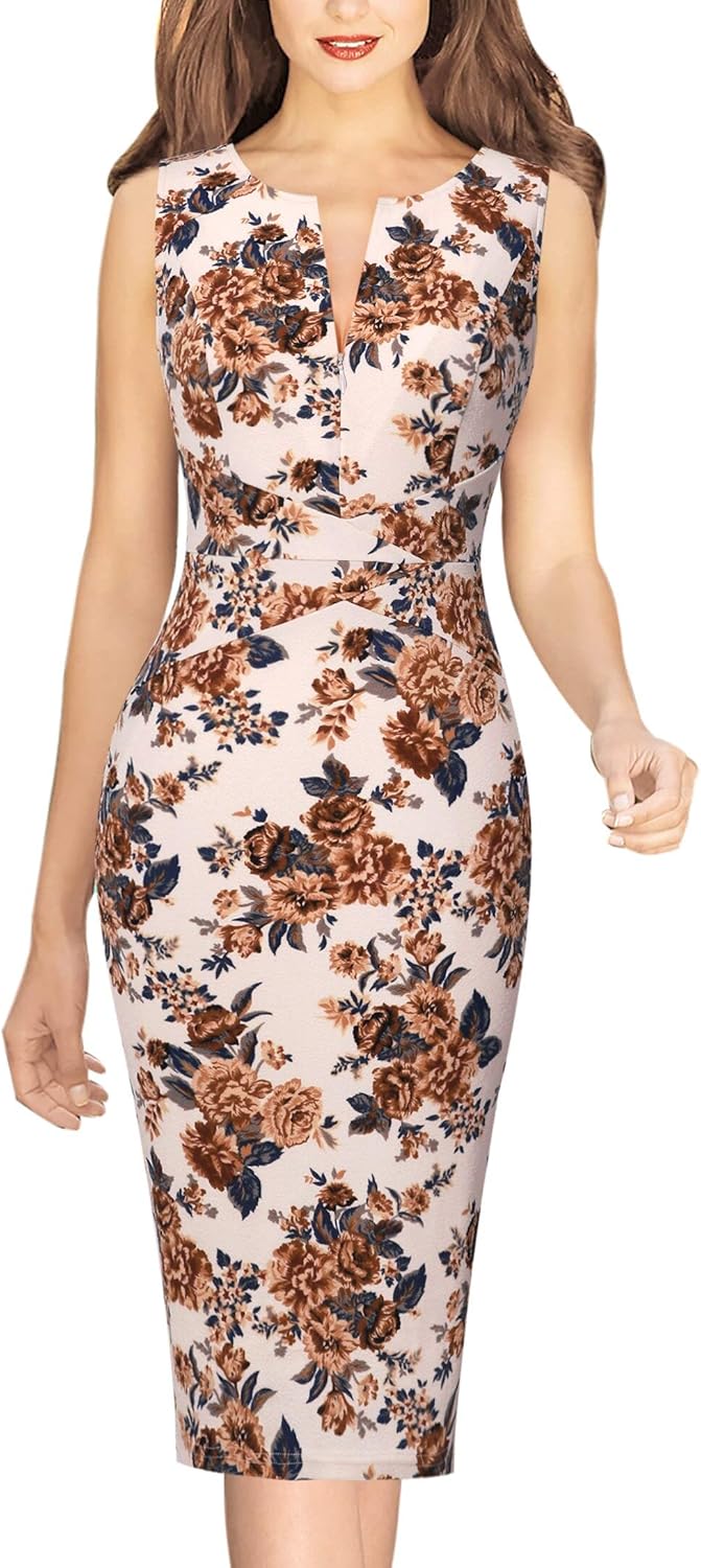 VFSHOW Womens Elegant Slim Front Zipper up Work Business Office Party Sheath Dress