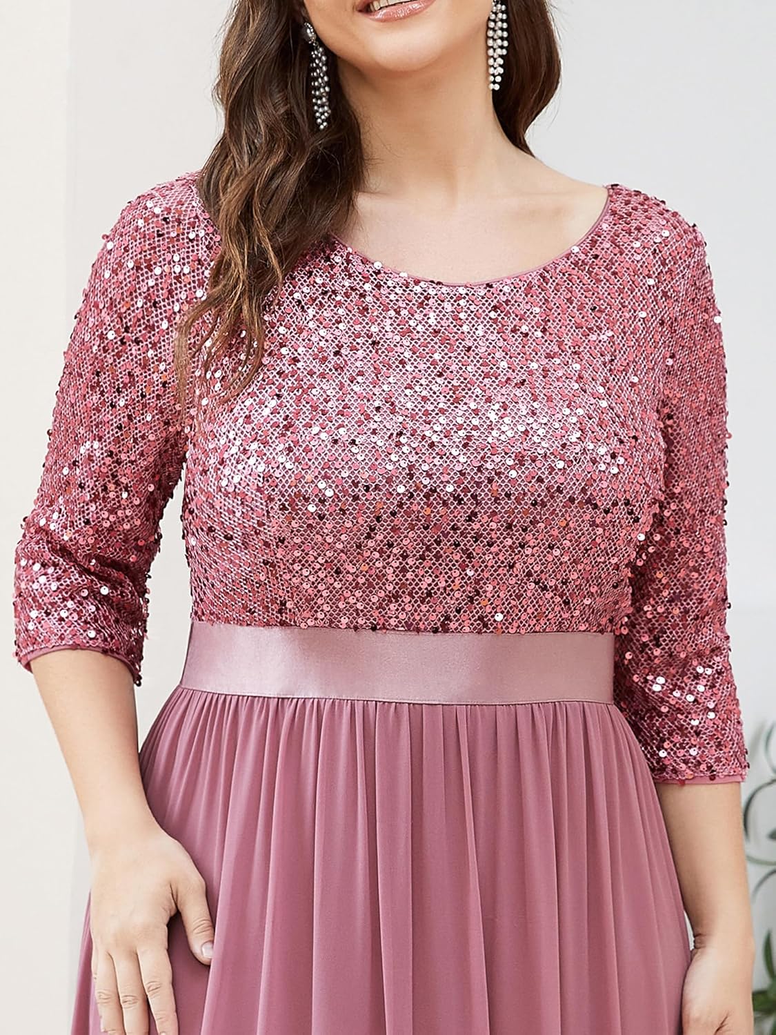 Ever-Pretty Women's Round Neck Maxi Dresses Sequin Plus Size Formal Dresses for Women 0683-PZ