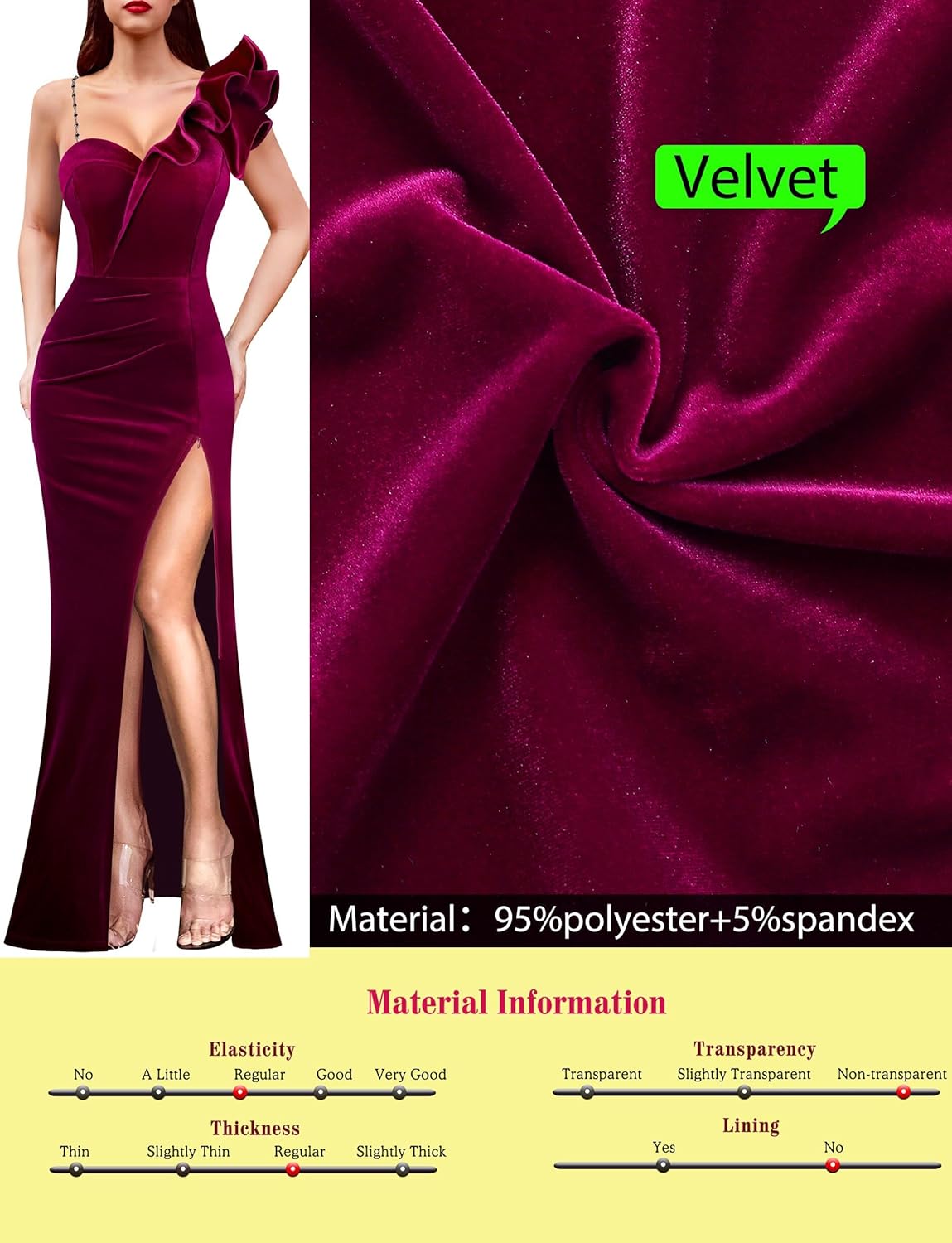 VFSHOW Womens Ruffle One Shoulder Strap Ruched Formal Prom Wedding Maxi Dress V Neck Elegant Split Cocktail Evening Long Gown