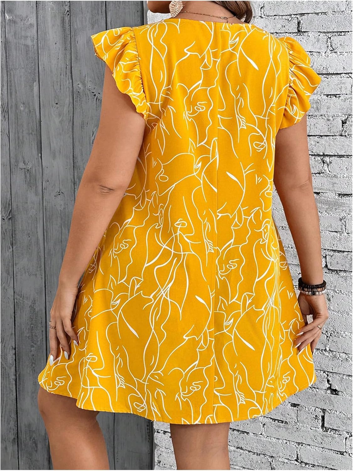 SOLY HUX Women's Plus Size Summer Dress Graphic Print Ruffle Cap Sleeve Loose Short Dresses