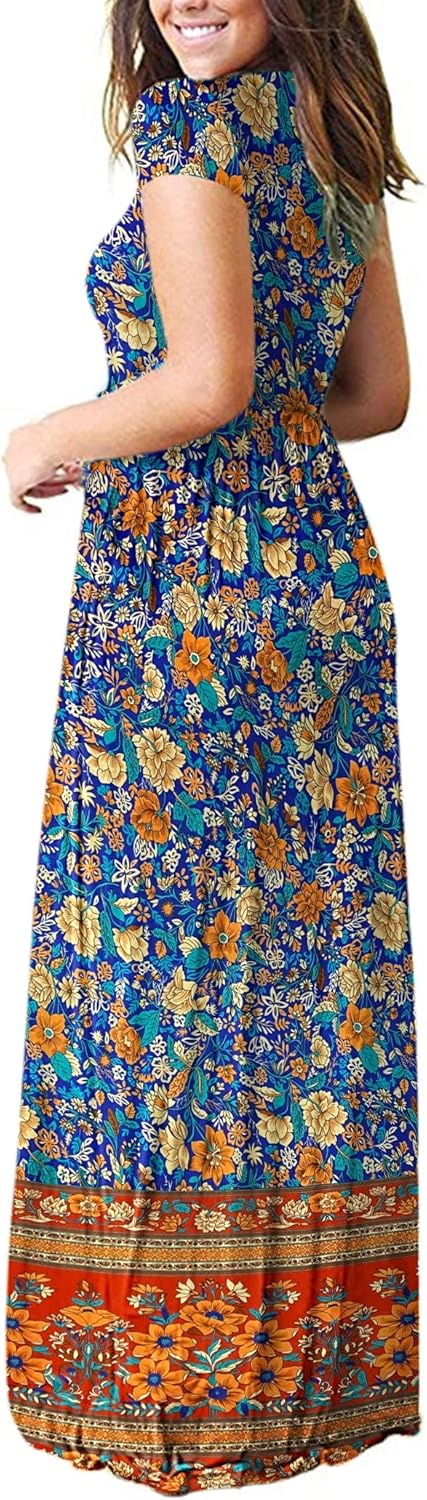 AUSELILY Women's Short Sleeve Loose Plain Casual Long Maxi Dresses for Women 2025