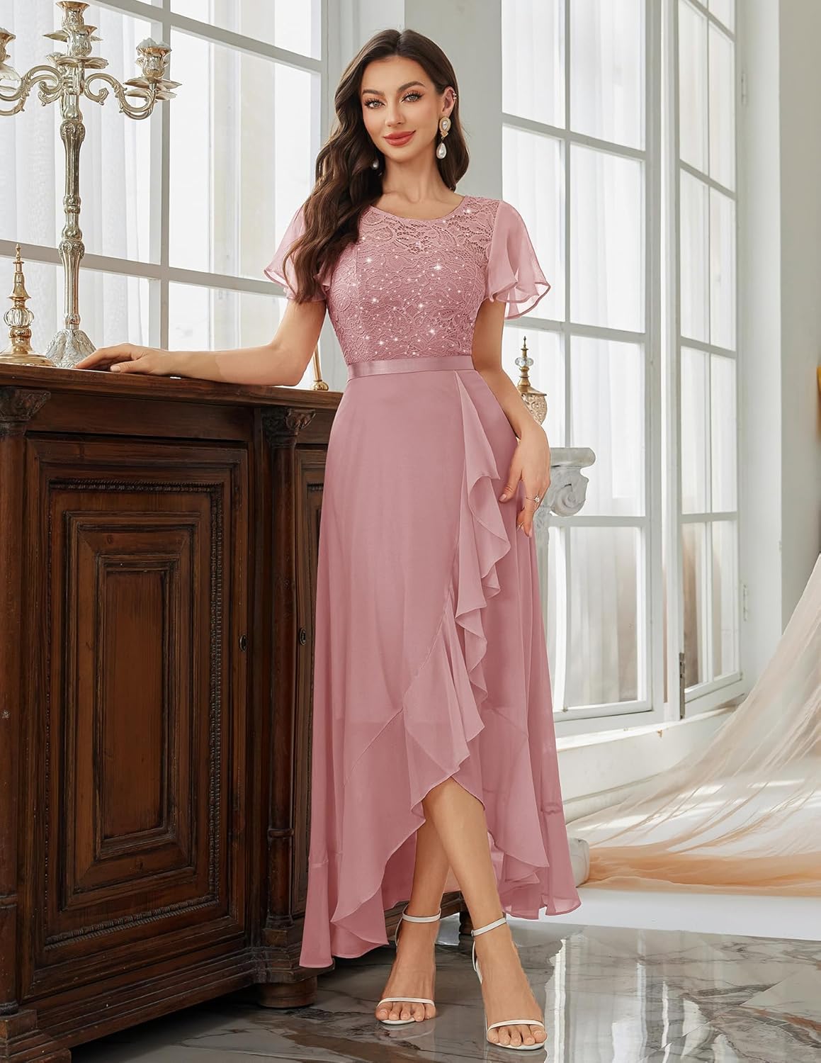 BeryLove Formal Dresses for Women 2025 Wedding Guest with Slit Cocktail Elegant Lace Long Prom Dress