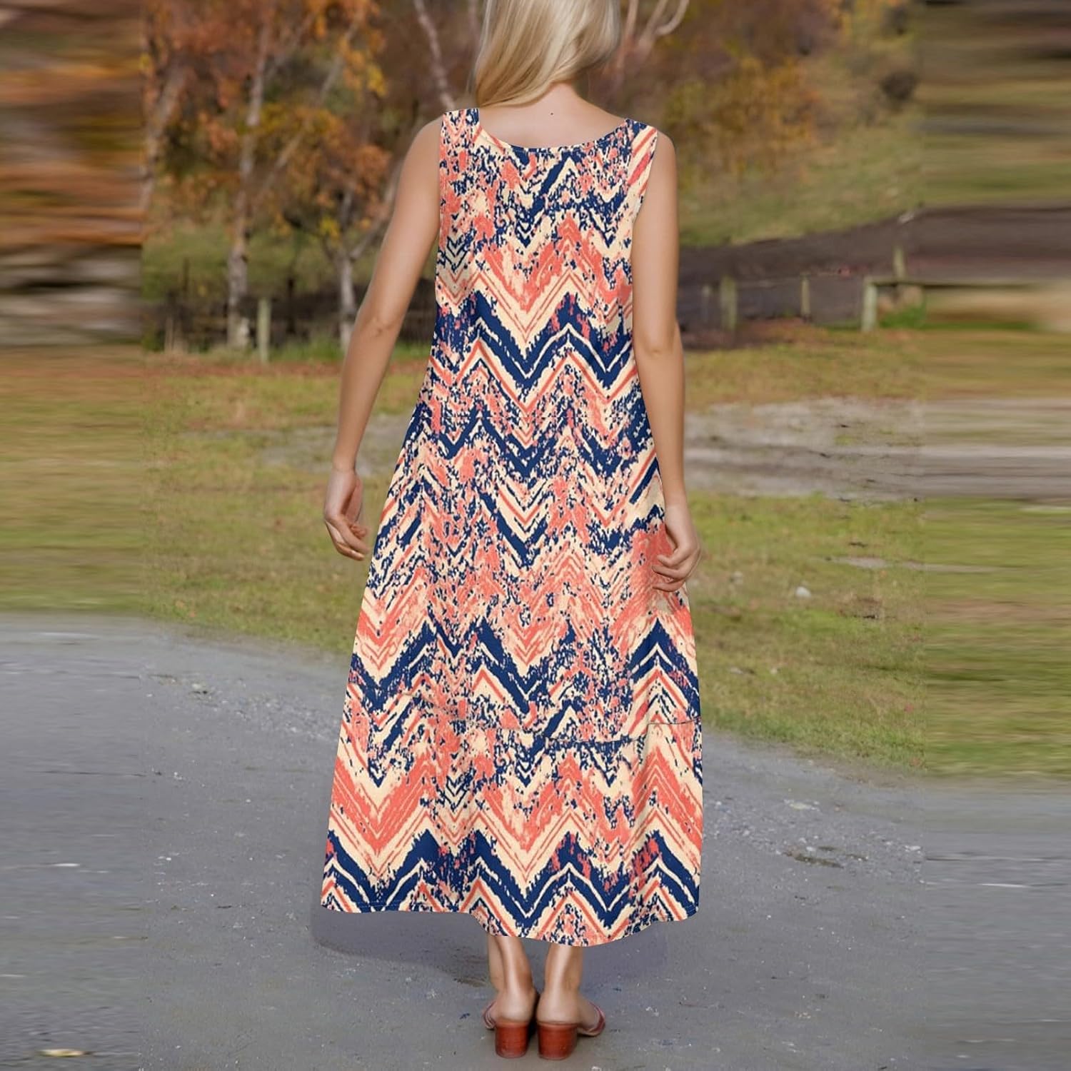 Womens Summer Tank Dress Vacation Boho Floral Long Dresses with Pockets Resort Wear Swing Beach Sleeveless Sundress