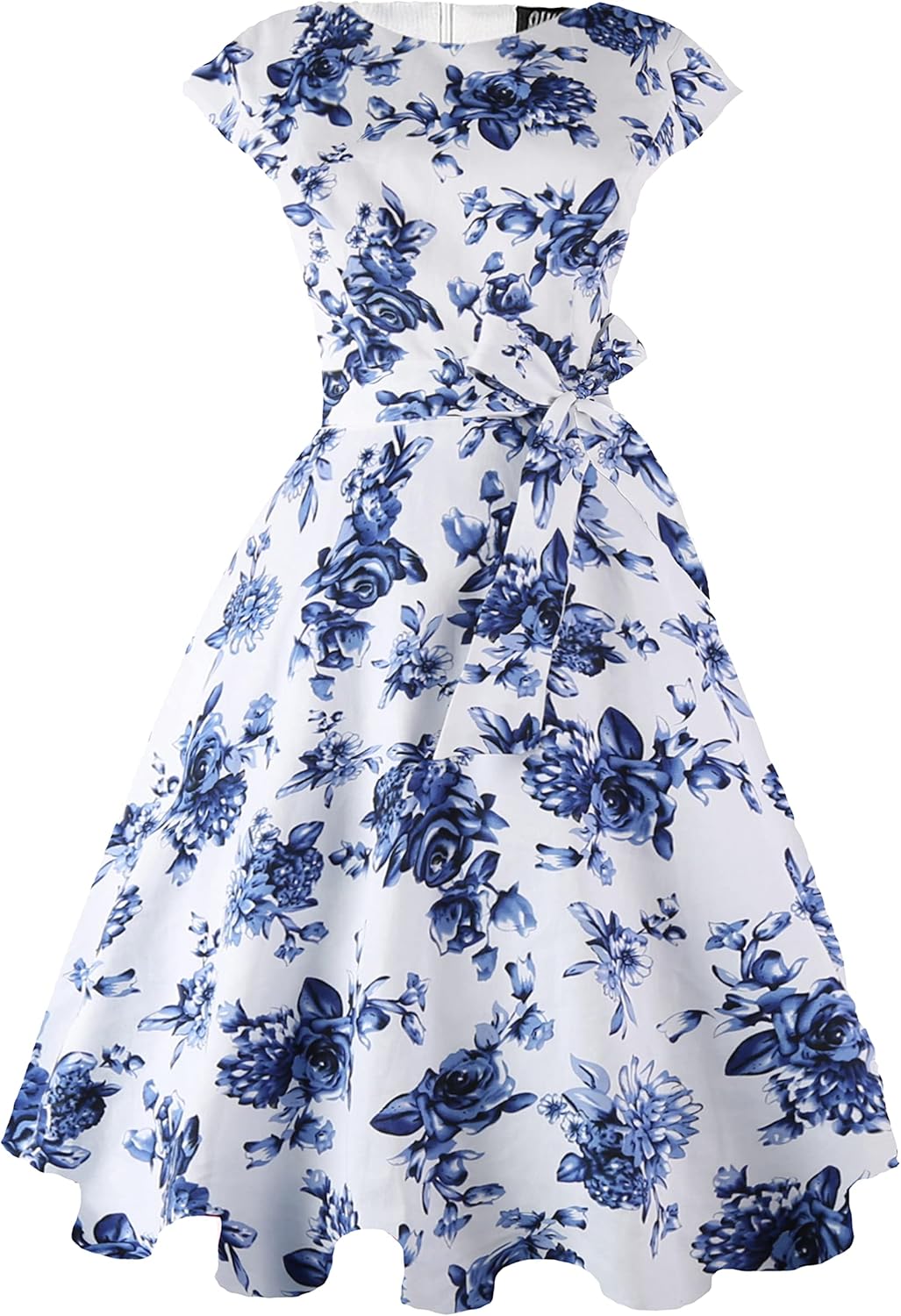 PUKAVT Women's 1950 Boatneck Cap Sleeve Vintage Swing Cocktail Party Dress with Pockets