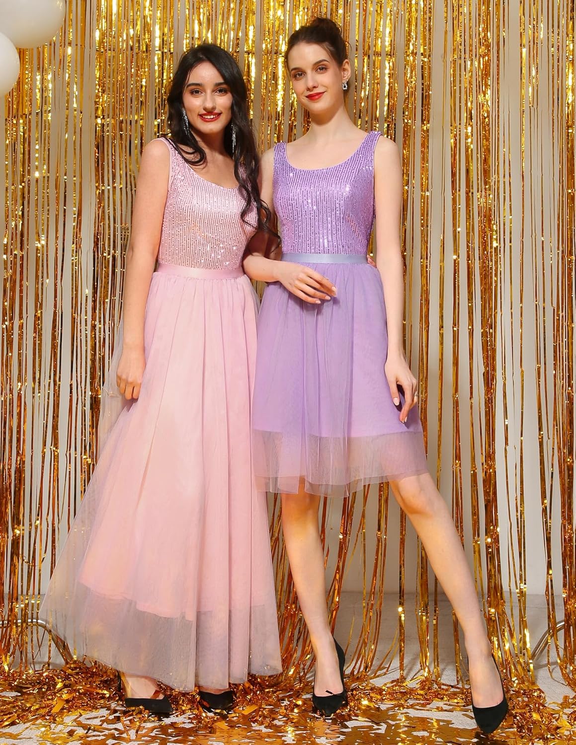 BeryLove Sequin Dress for Woman Vintage A Line Wedding Formal Swing Mesh Dress Sleeveless Cocktail Maxi Gowns