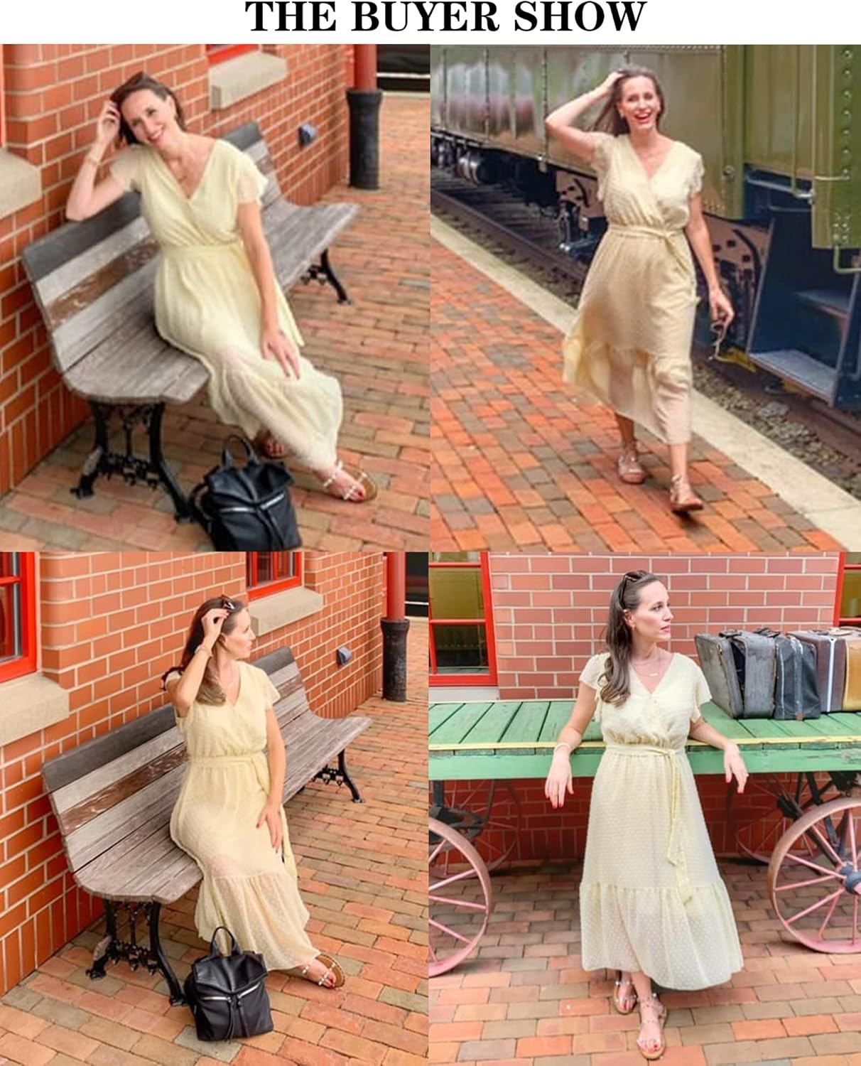 BTFBM Women Summer Bohemian Floral Casual Wrap V Neck Ruffle Cap Sleeveless Belt A-Line Pleated Hem Midi Sun Dress White