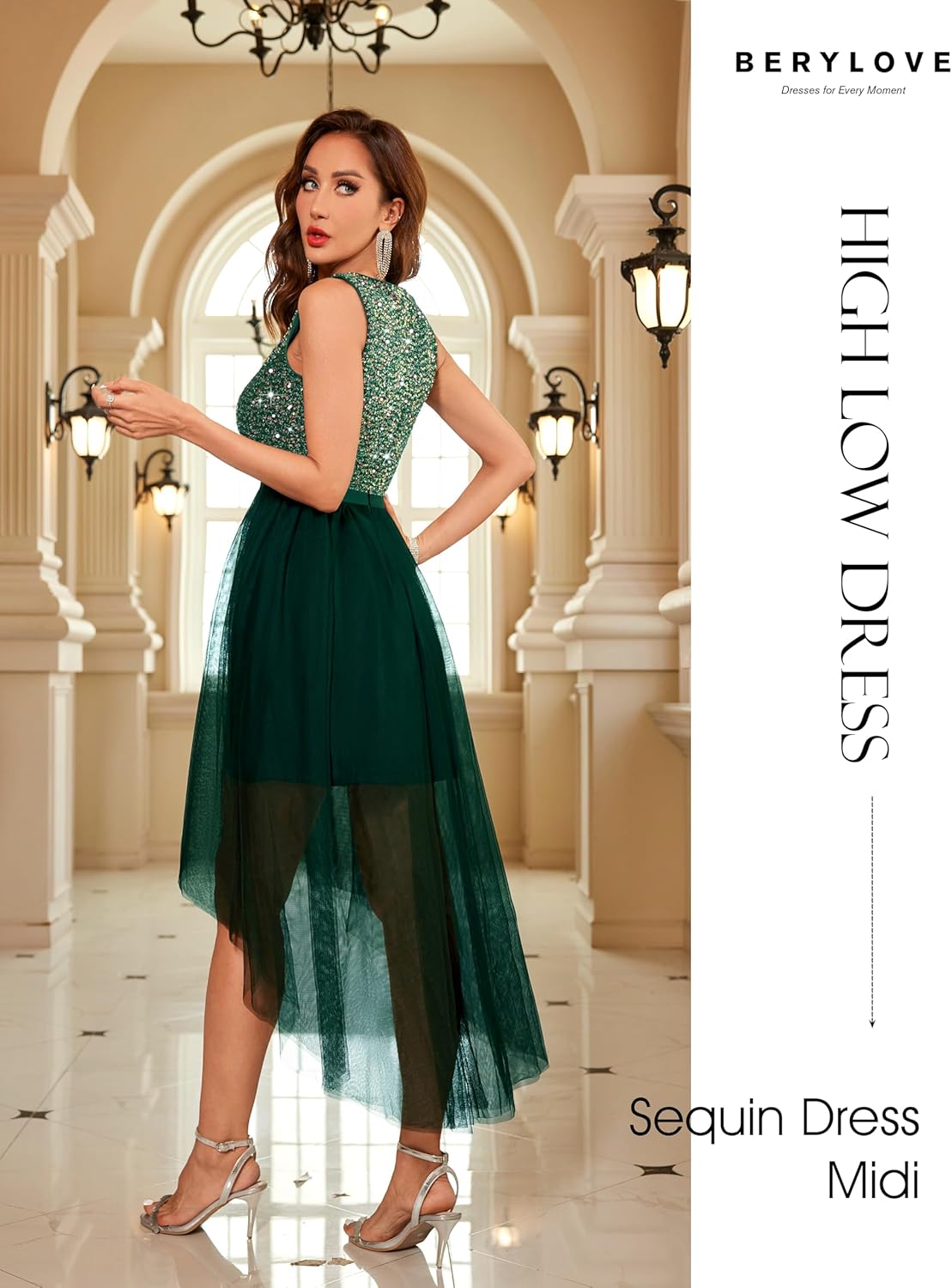 BeryLove Cocktail Prom Dresses 2025 Formal Wedding Guest Dresses Sleeveless Lace High Low Homecoming Dress