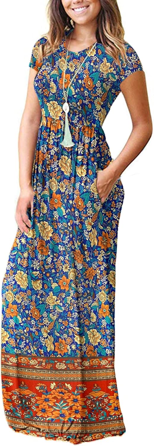 AUSELILY Women's Short Sleeve Loose Plain Casual Long Maxi Dresses for Women 2025