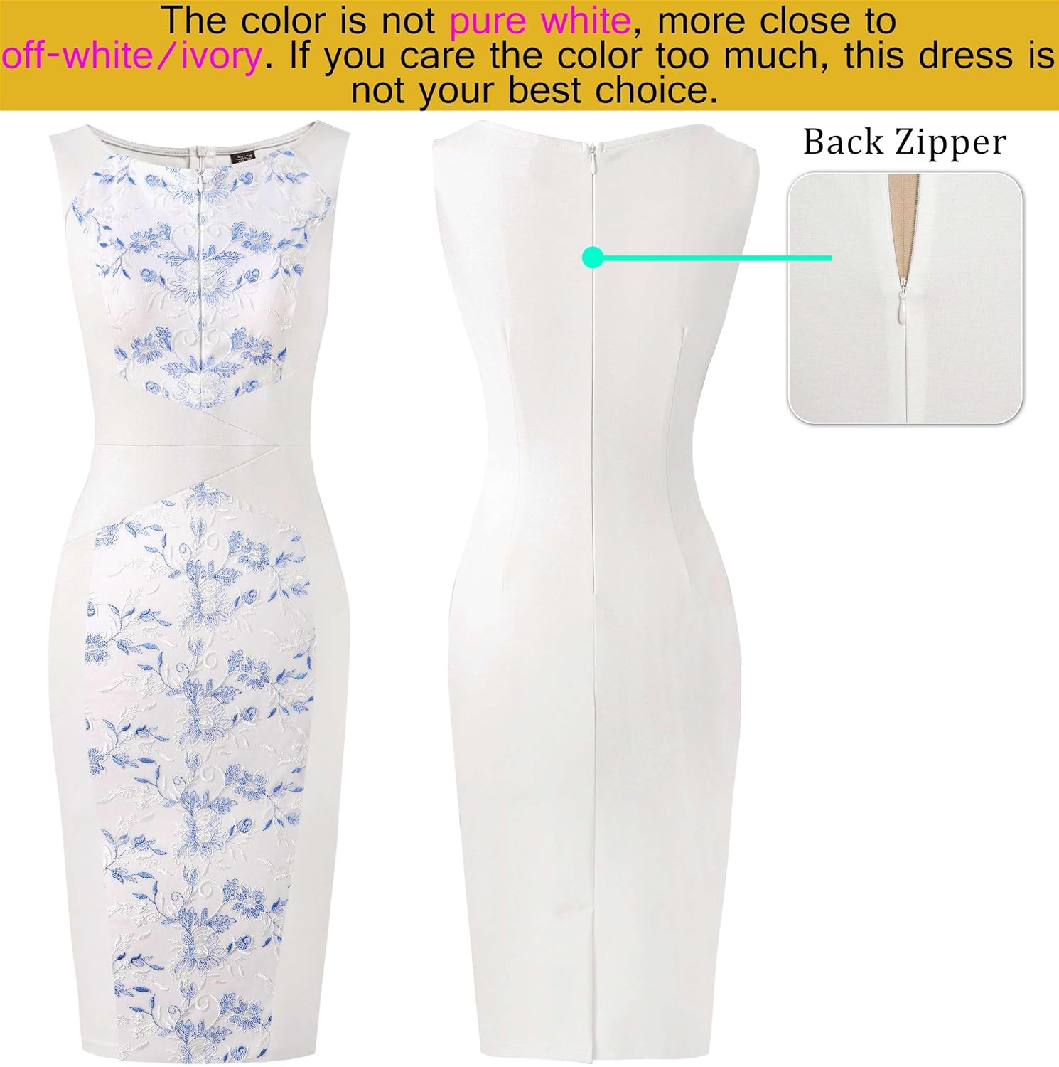 VFSHOW Womens Elegant Slim Front Zipper up Work Business Office Party Sheath Dress