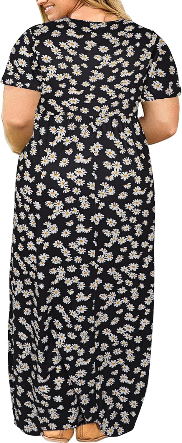 Kancystore Women's Short Sleeve Plus Size Maxi Dress with Pockets Loose Casual Summer Dresses