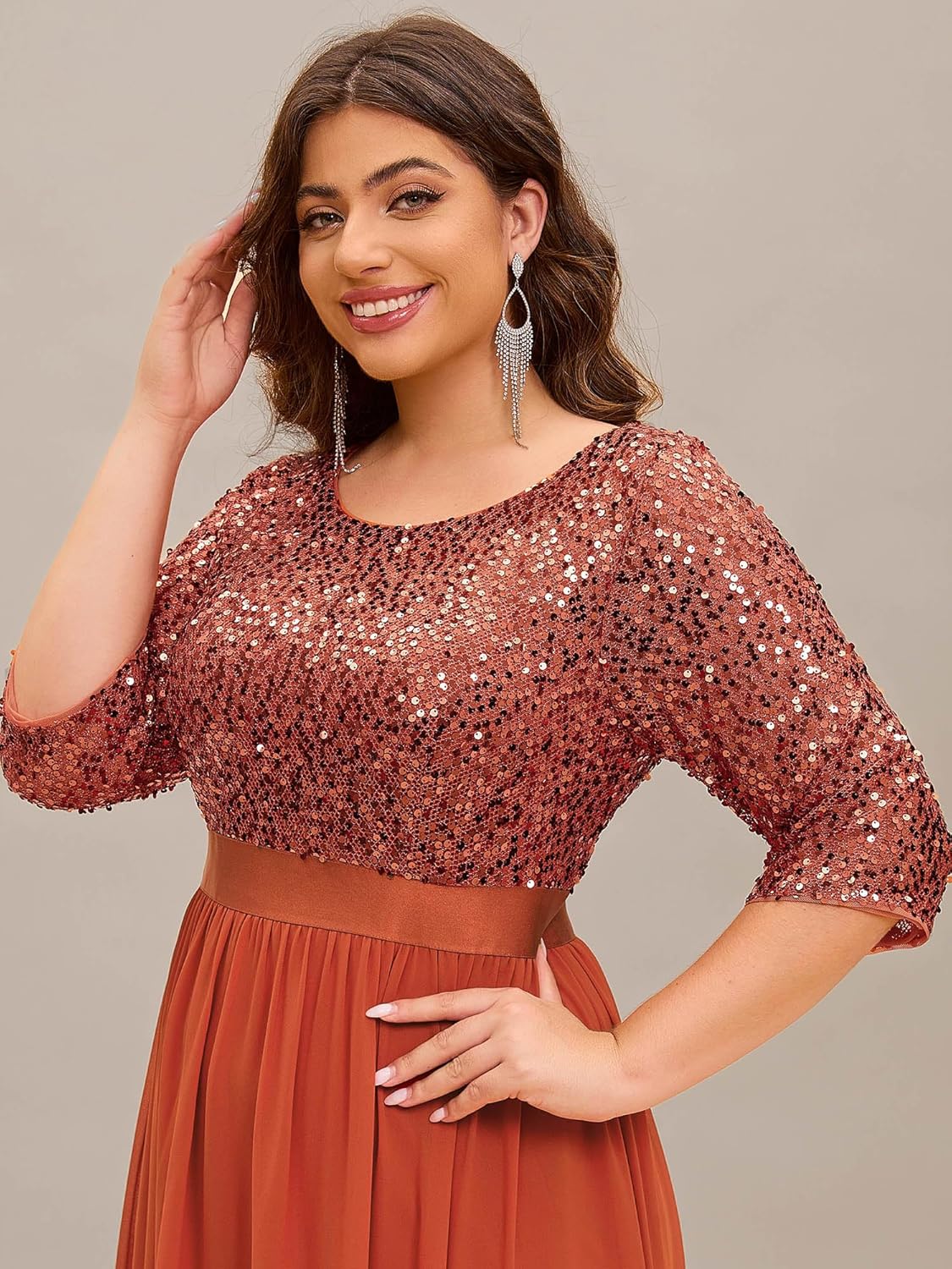 Ever-Pretty Women's Round Neck Maxi Dresses Sequin Plus Size Formal Dresses for Women 0683-PZ