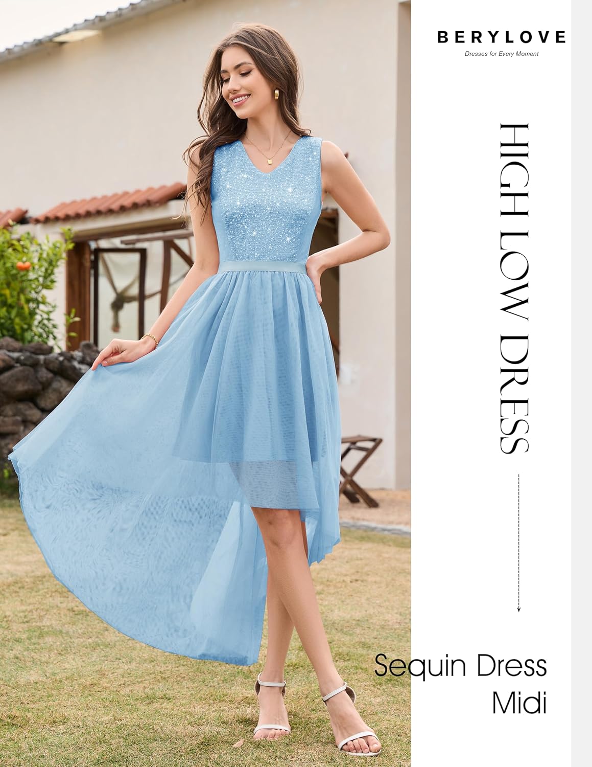 BeryLove Cocktail Prom Dresses 2025 Formal Wedding Guest Dresses Sleeveless Lace High Low Homecoming Dress