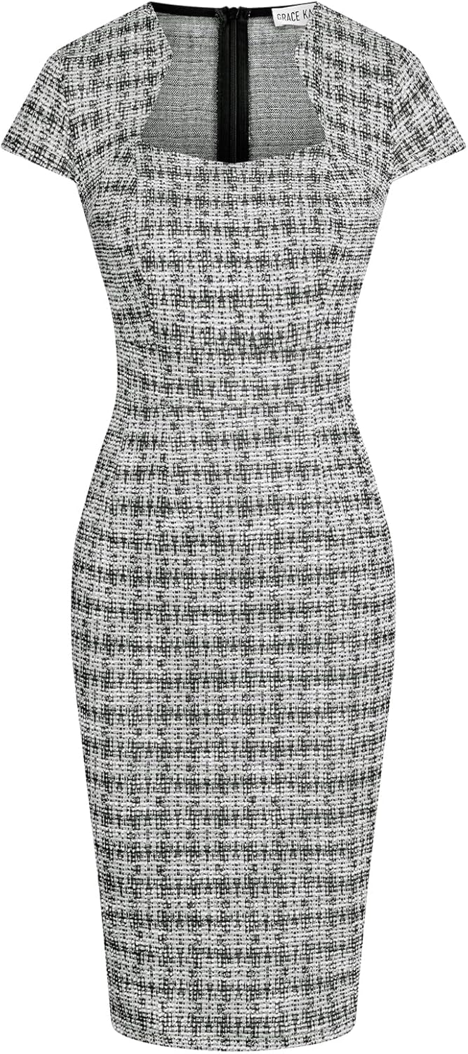 GRACE KARIN Women's Gorgeous Pencil Dress Cap Sleeve Tweed Pencil Dress for Work