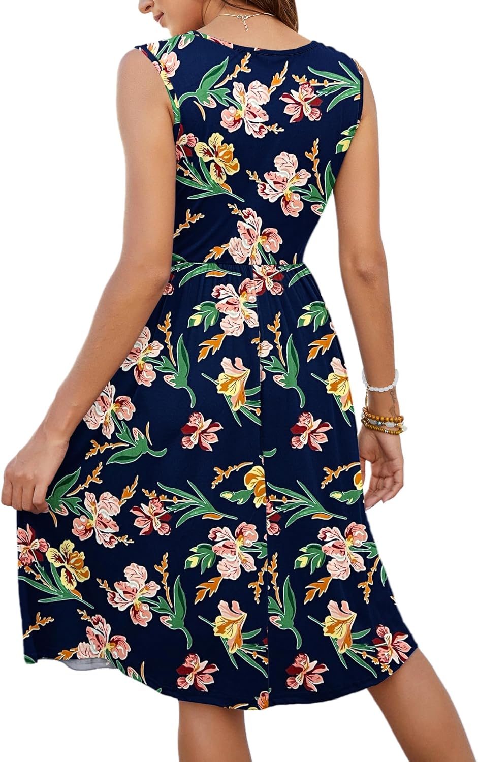 MOLERANI Women Summer Dresses Sleeveless Casual Loose Swing Button Down Midi Dress with Pockets