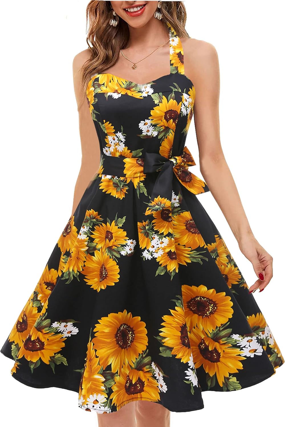 Topdress Women'sVintage Polka Audrey Dress 1950s Halter Retro Cocktail Dress